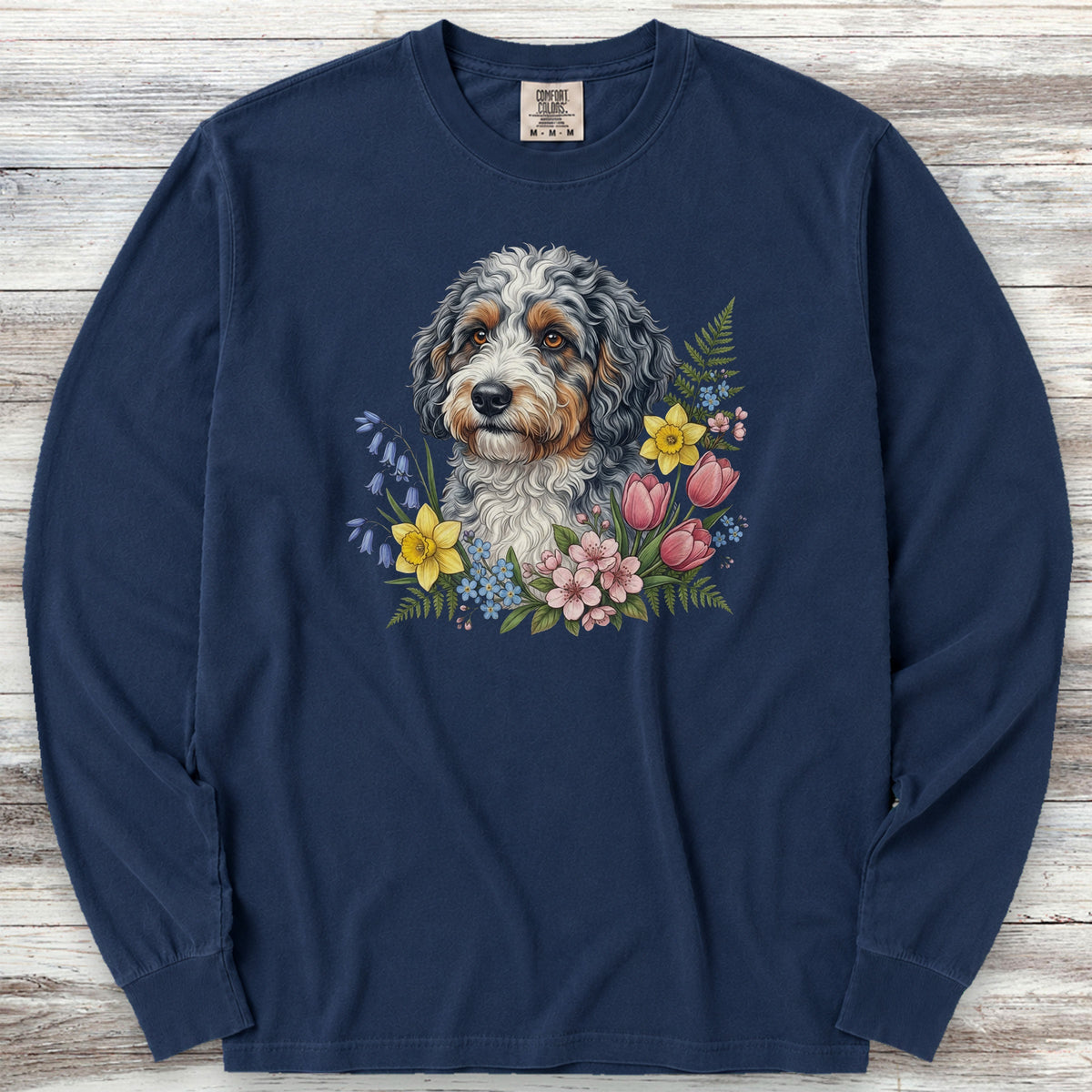 Aussiedoodle Spring Portrait Long Sleeve Tee - True Navy