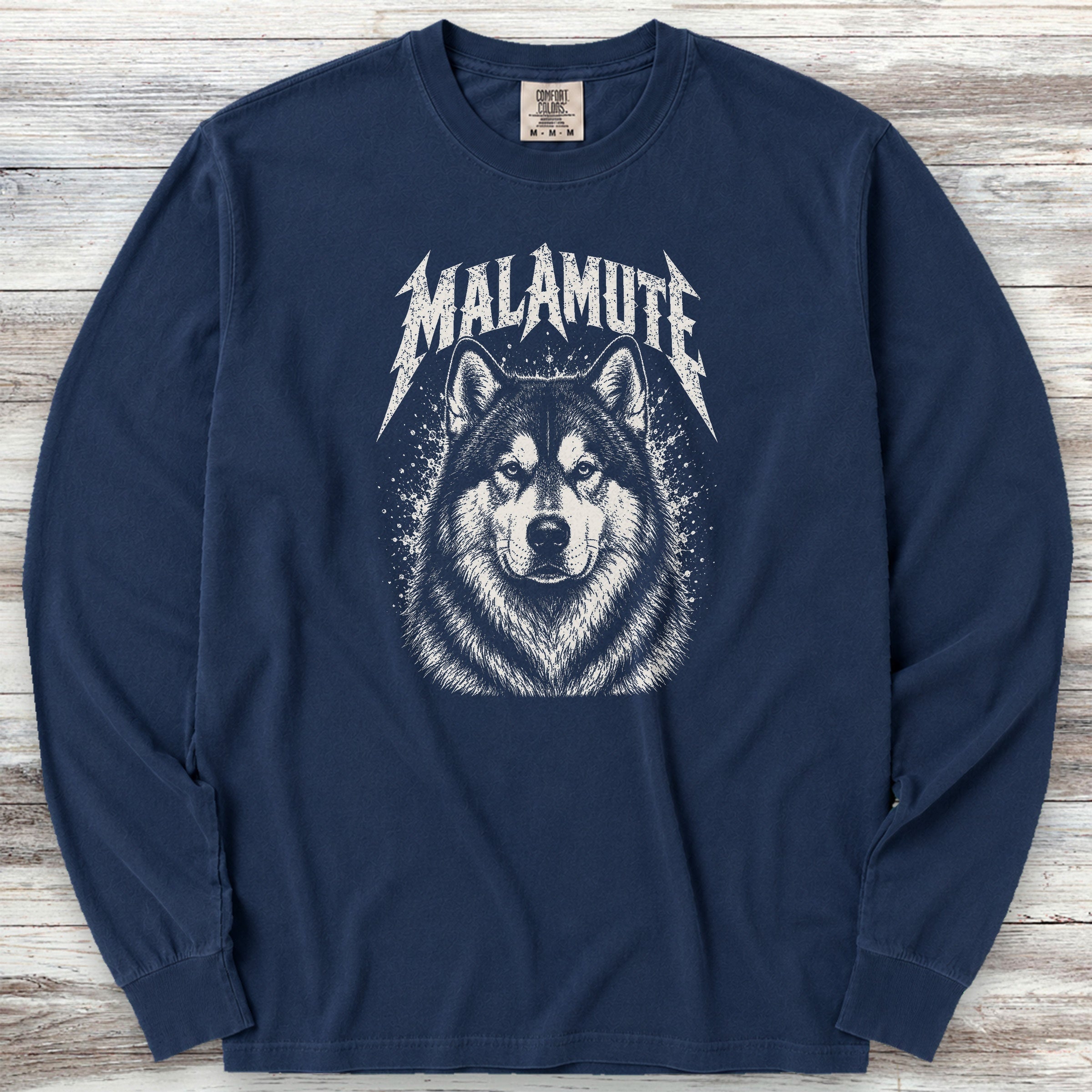 Alaskan Malamute Metal Long Sleeve Tee - True Navy