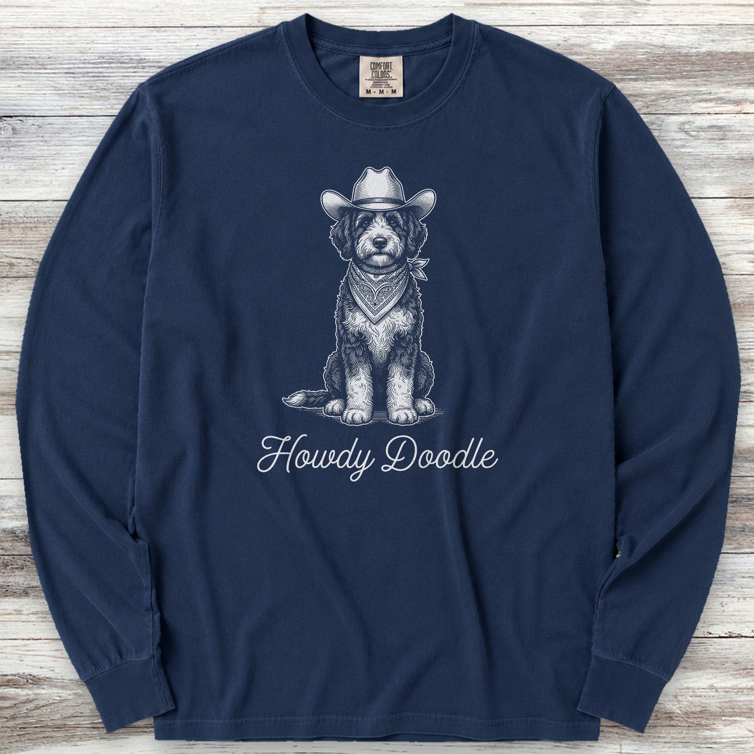 Bernedoodle Howdy Doodle Long Sleeve Tee - True Navy