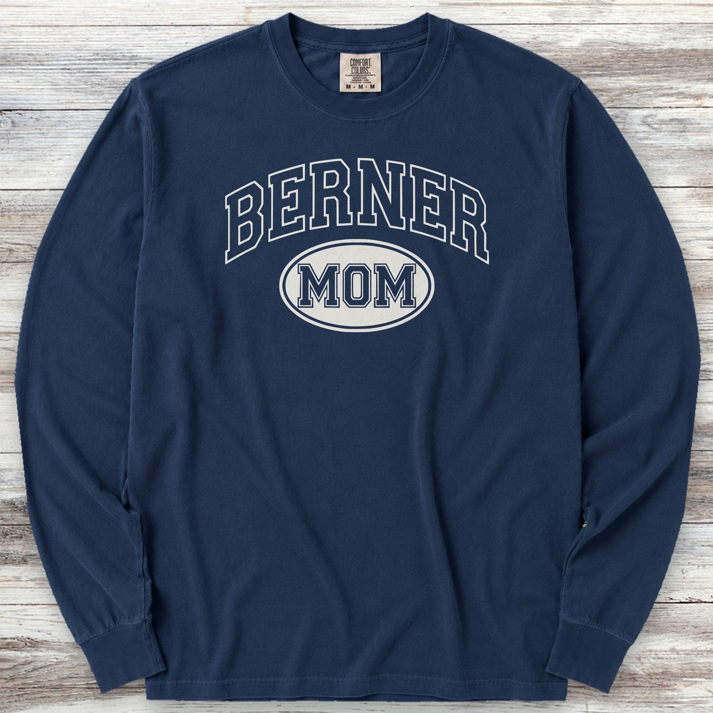 Bernese Mountain Dog University Mom Long Sleeve Tee - True Navy