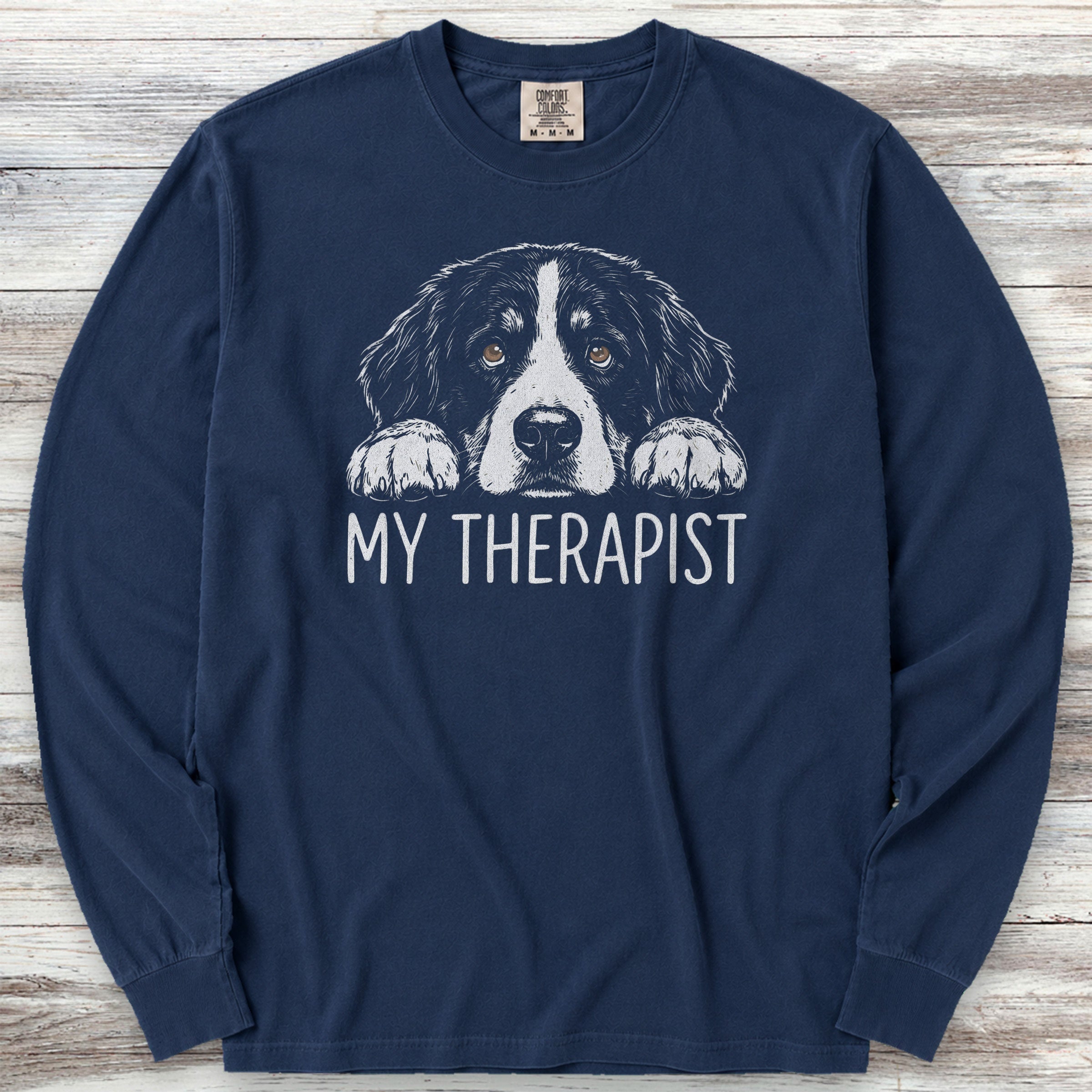 Bernese Mountain Dog Therapist Long Sleeve Tee - True Navy