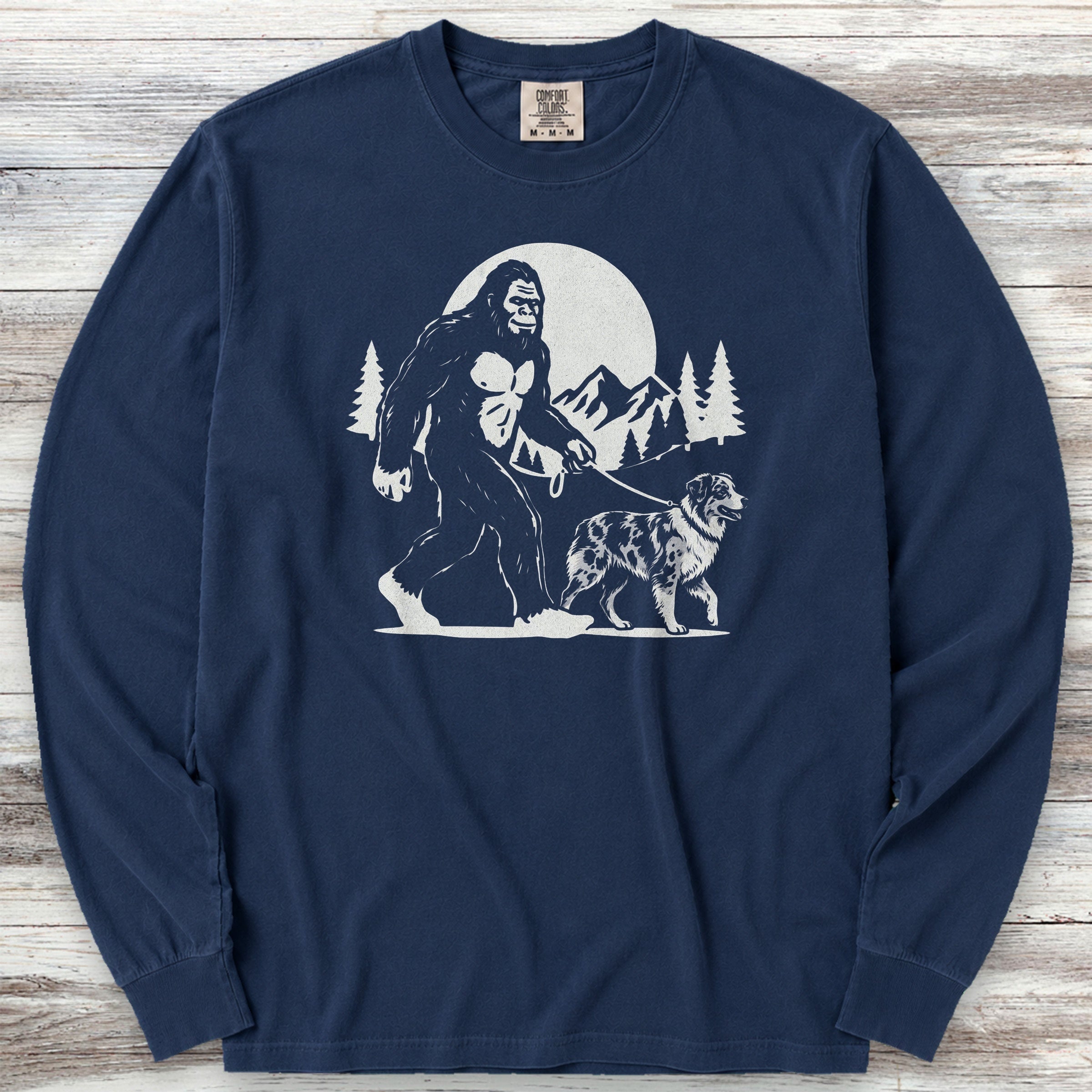 Australian Shepherd Merle Bigfoot Long Sleeve Tee - True Navy
