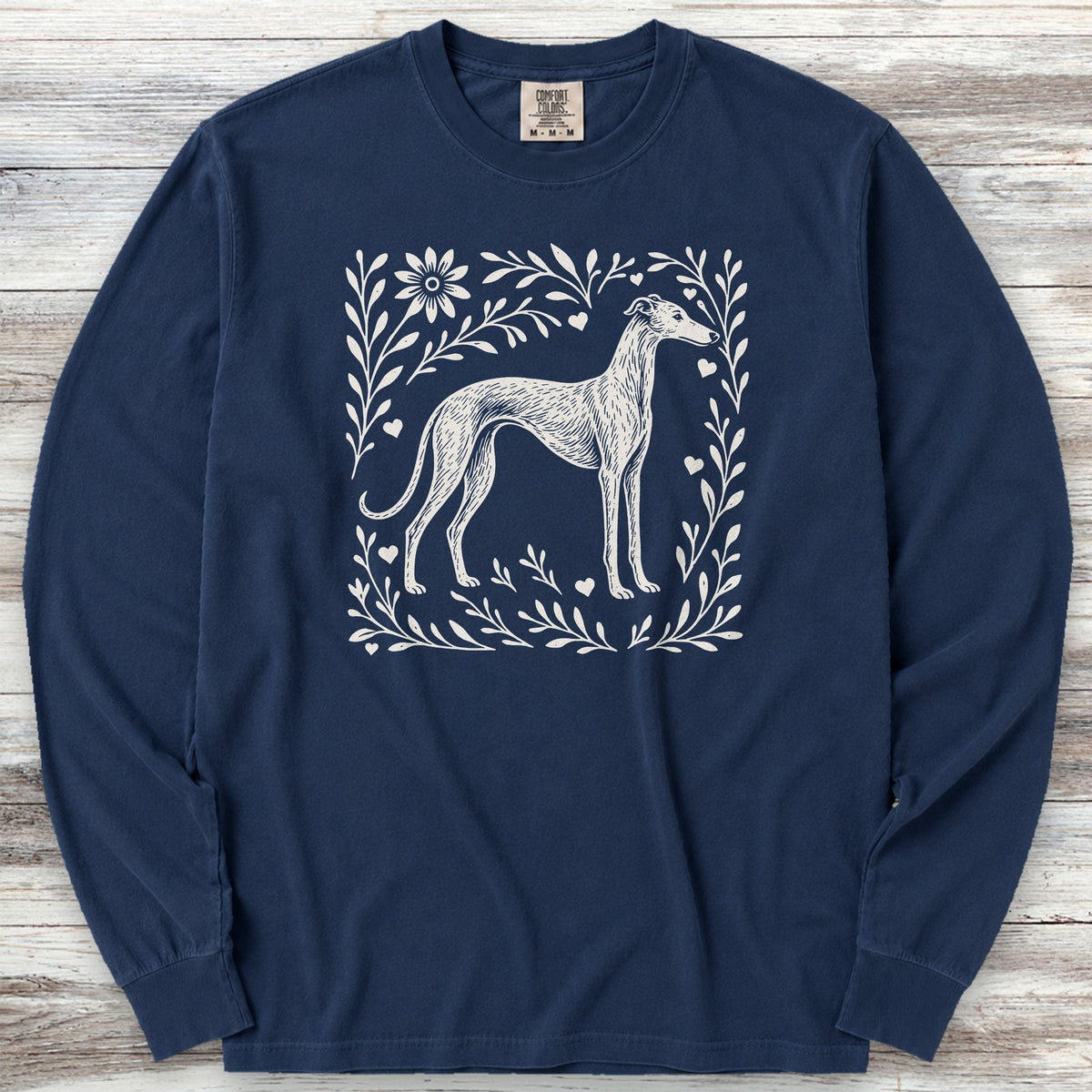 Greyhound Linocut Long Sleeve Tee - True Navy