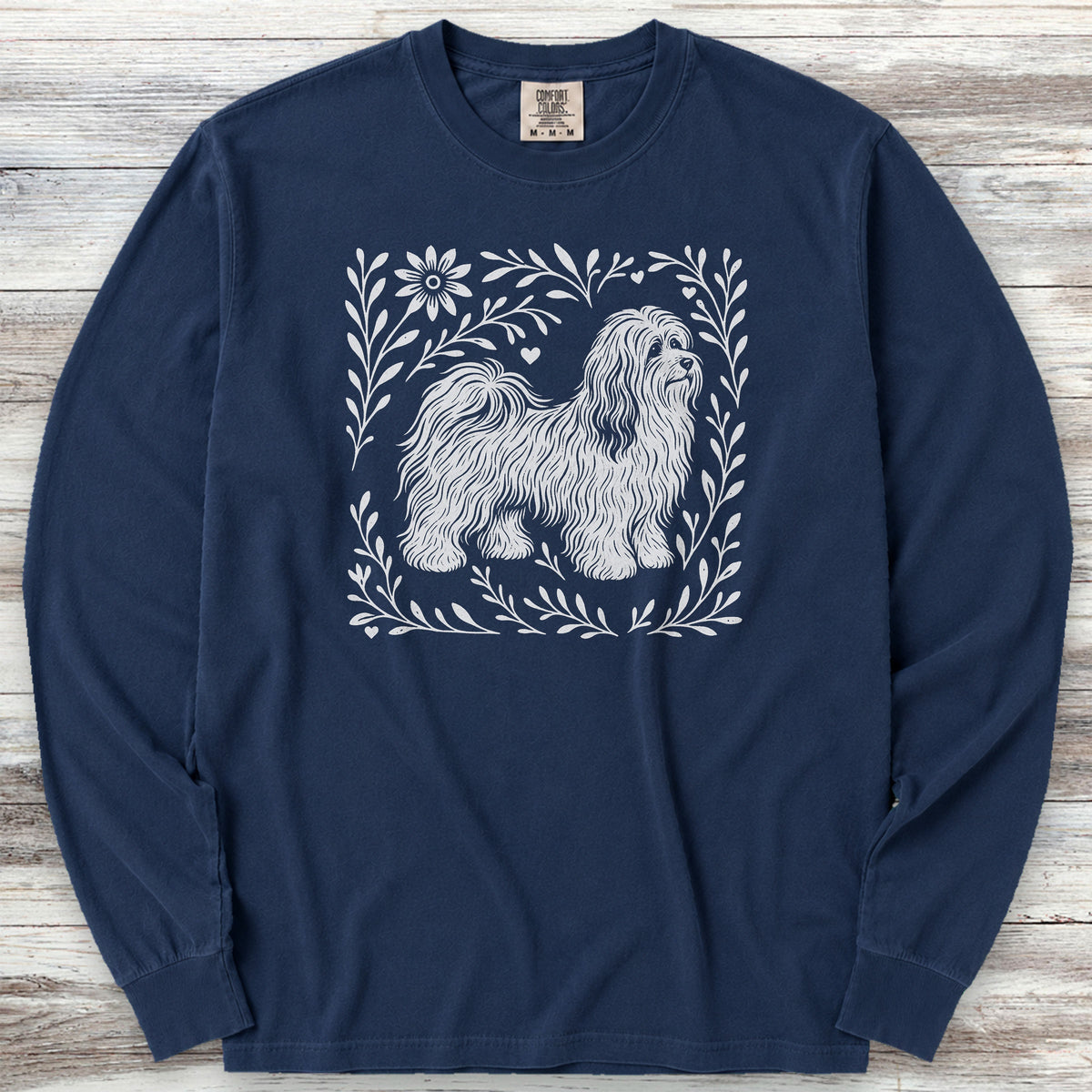 Havanese Linocut Long Sleeve Tee - True Navy