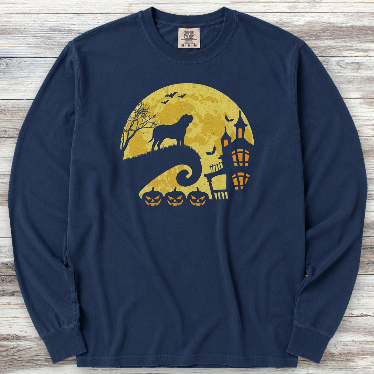 English Mastiff Halloween Moon Long Sleeve Tee - True Navy