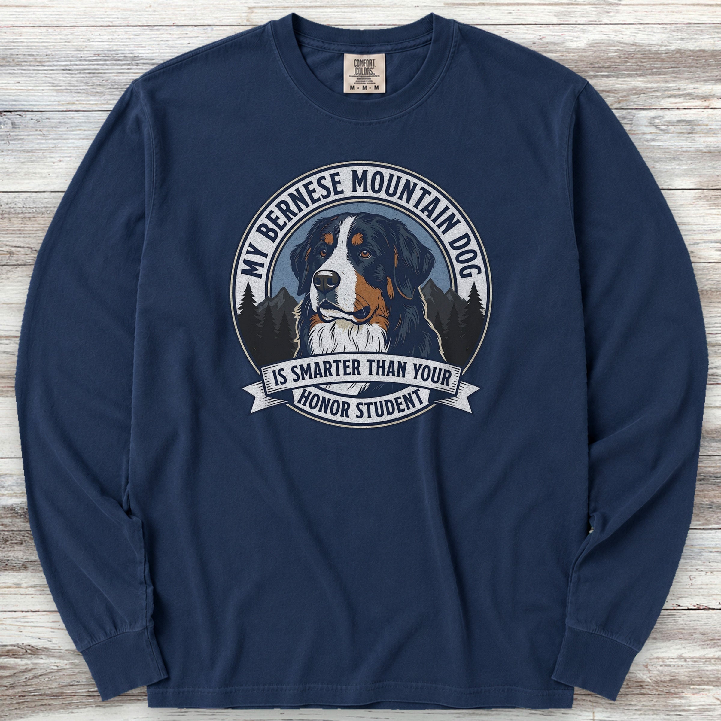 Bernese Mountain Dog Smart Long Sleeve Tee - True Navy