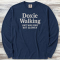 Dachshund Doxie Walking Long Sleeve Tee - True Navy