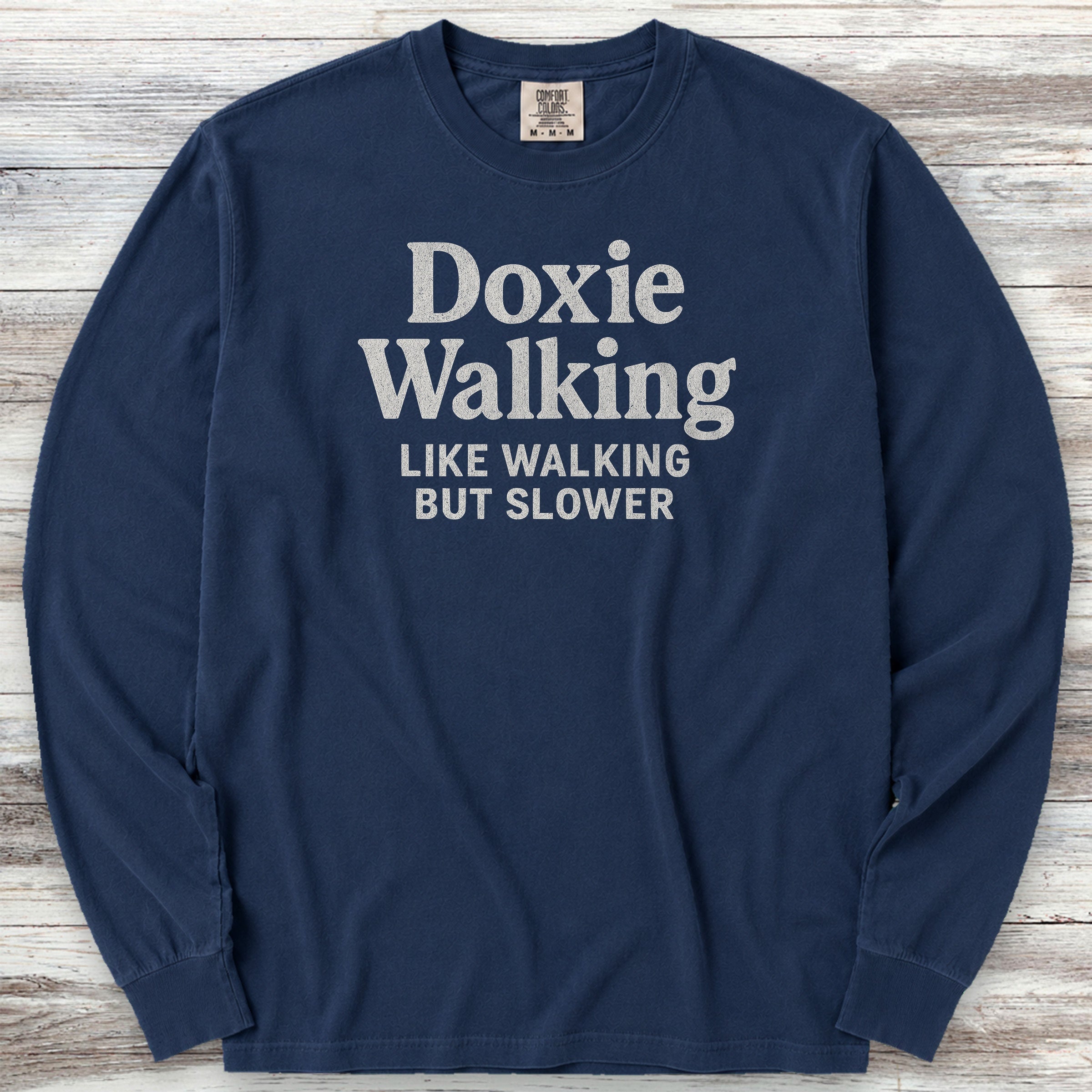 Dachshund Doxie Walking Long Sleeve Tee - True Navy