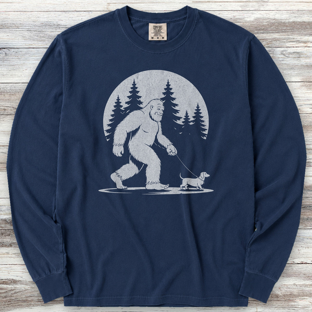 Dachshund Bigfoot Long Sleeve Tee - True Navy