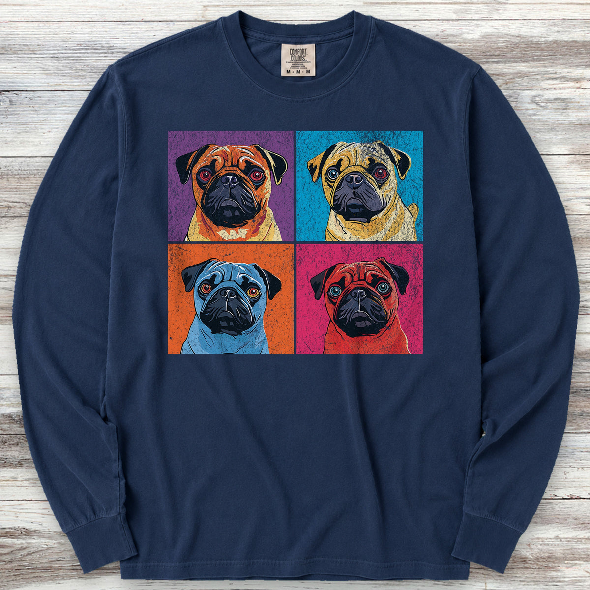 Pug Pop Art Long Sleeve Tee - True Navy