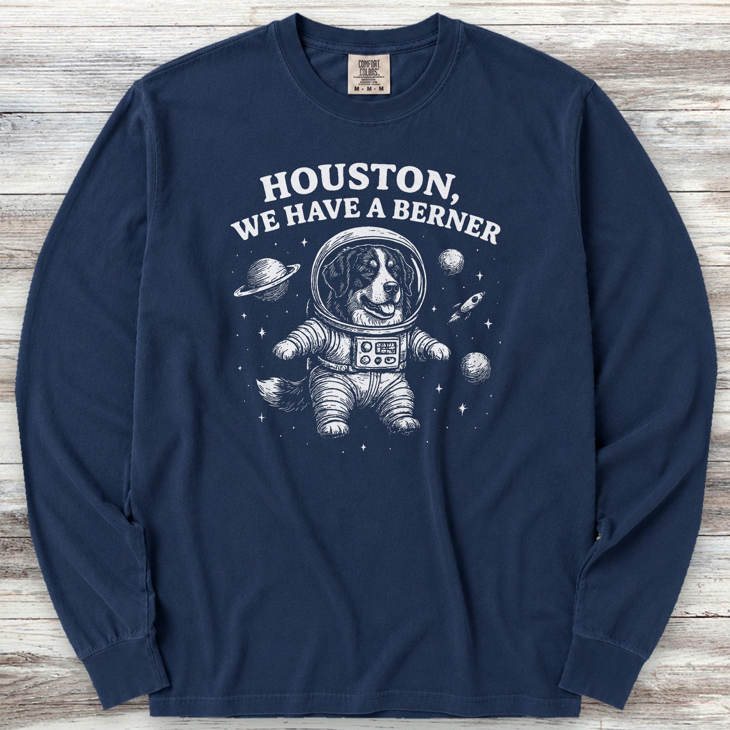Bernese Mountain Dog Astronaut Long Sleeve Tee - True Navy