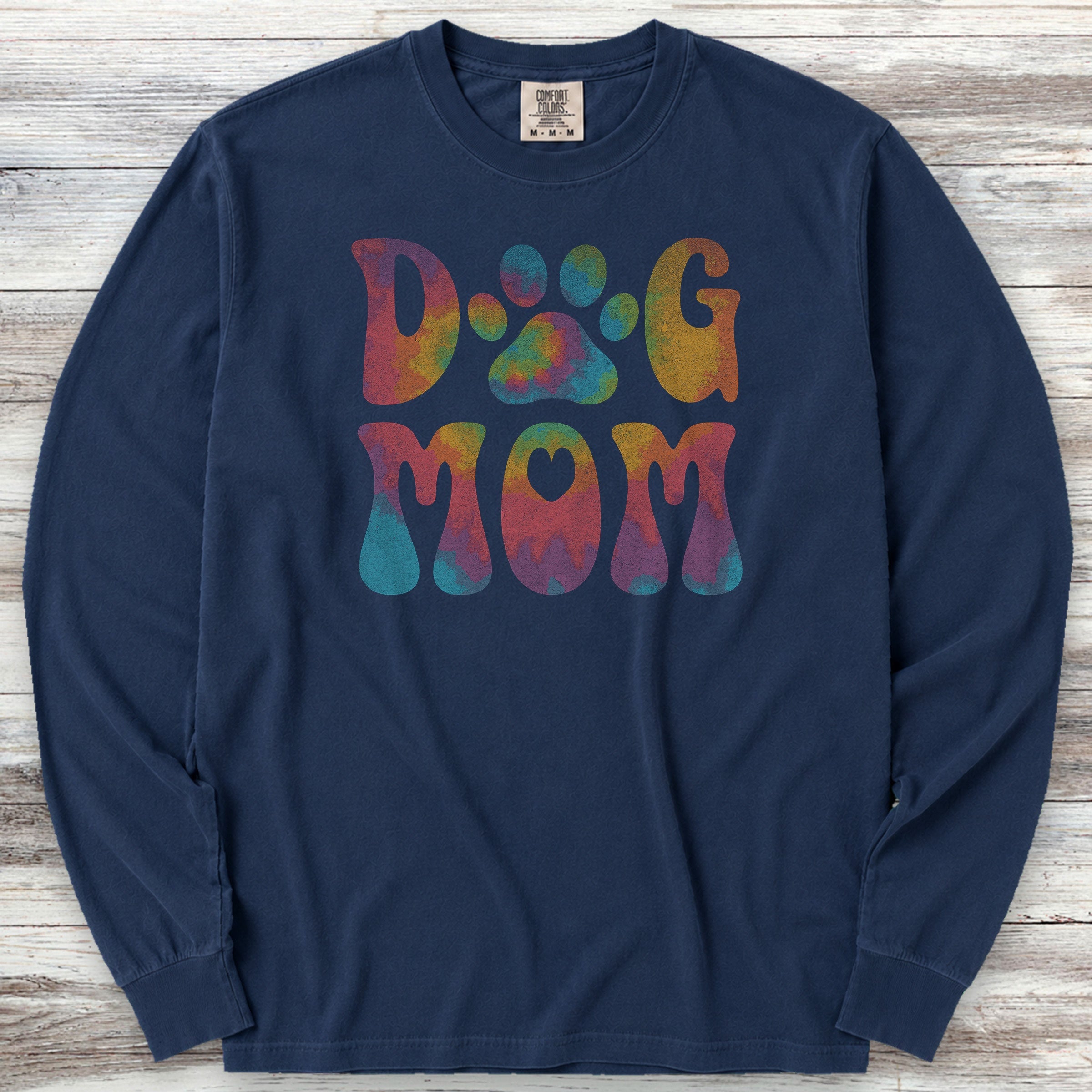 Dog Mom Rainbow Long Sleeve Tee - True Navy