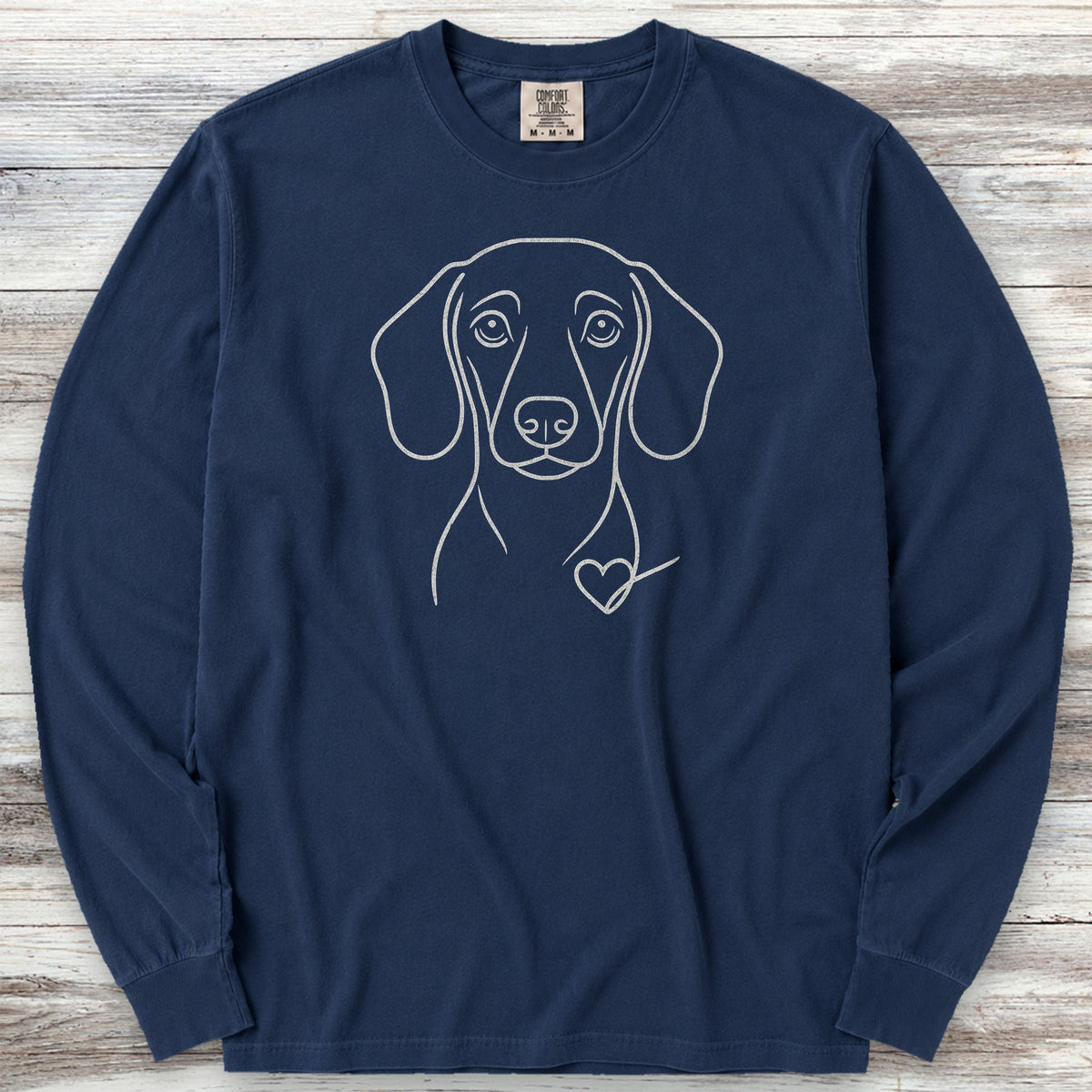 Dachshund Line Art Love Long Sleeve Tee - True Navy