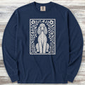 Poodle Light Folk Art Floral Long Sleeve Tee - True Navy