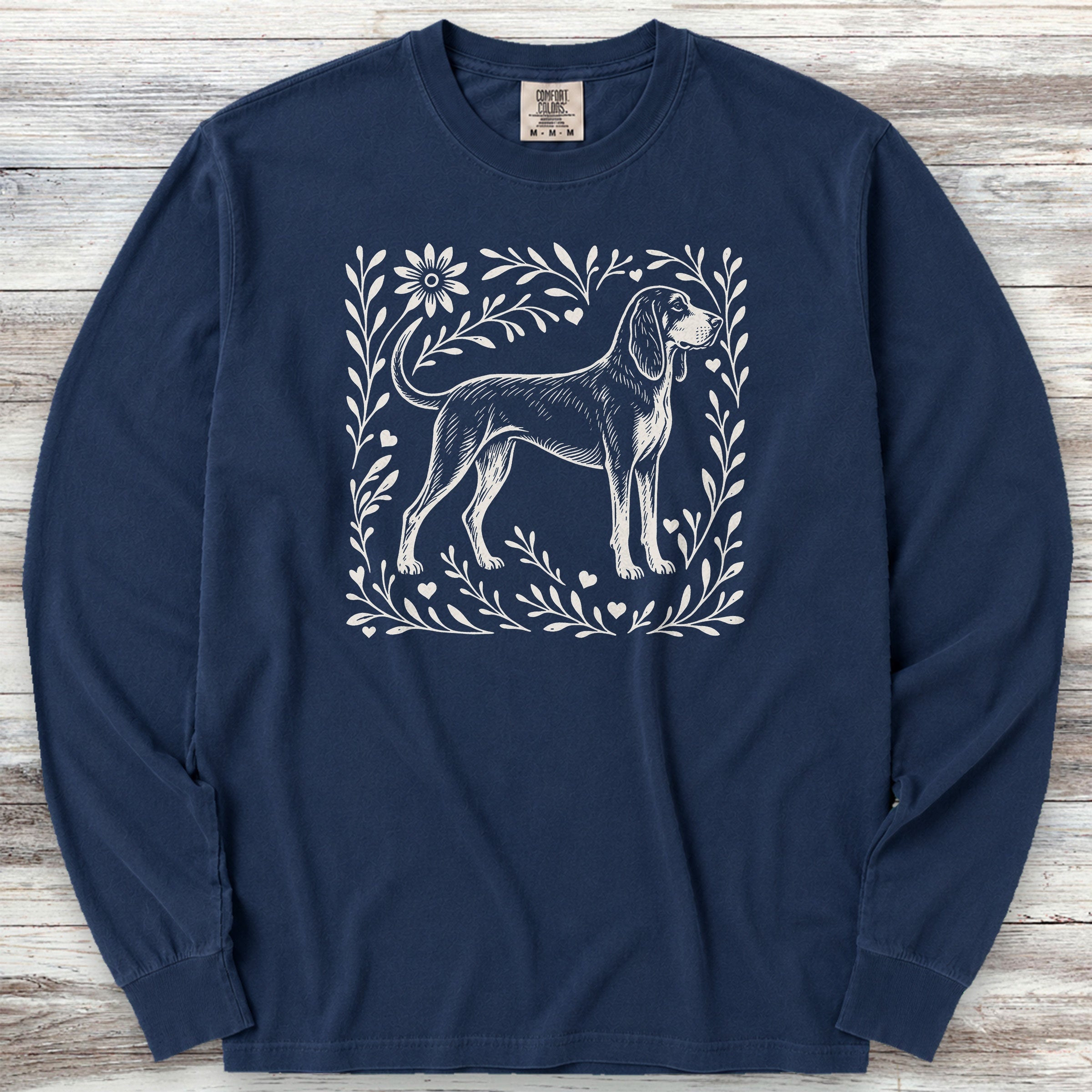 Coonhound Linocut Long Sleeve Tee - True Navy