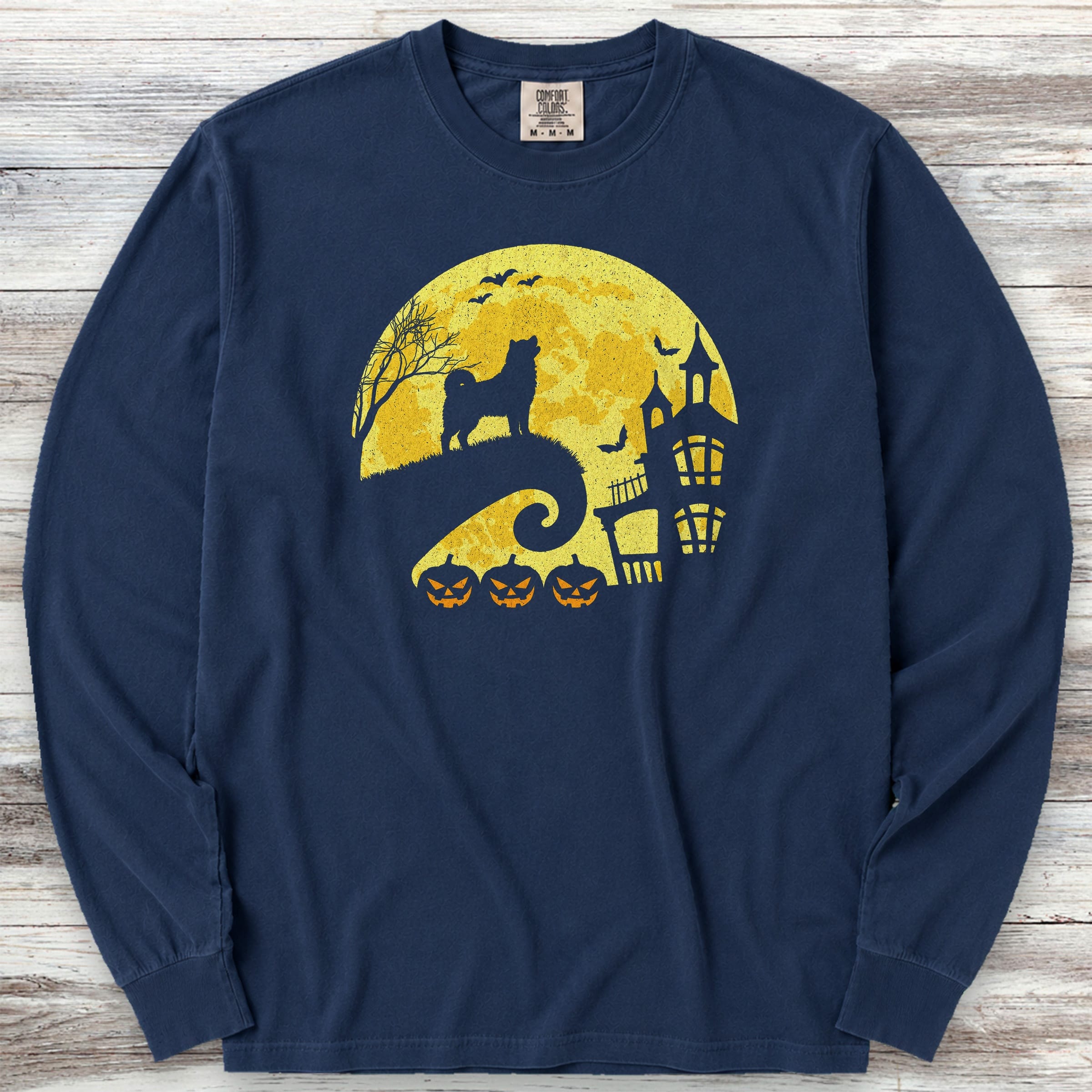 Akita Halloween Moon Long Sleeve Tee - True Navy