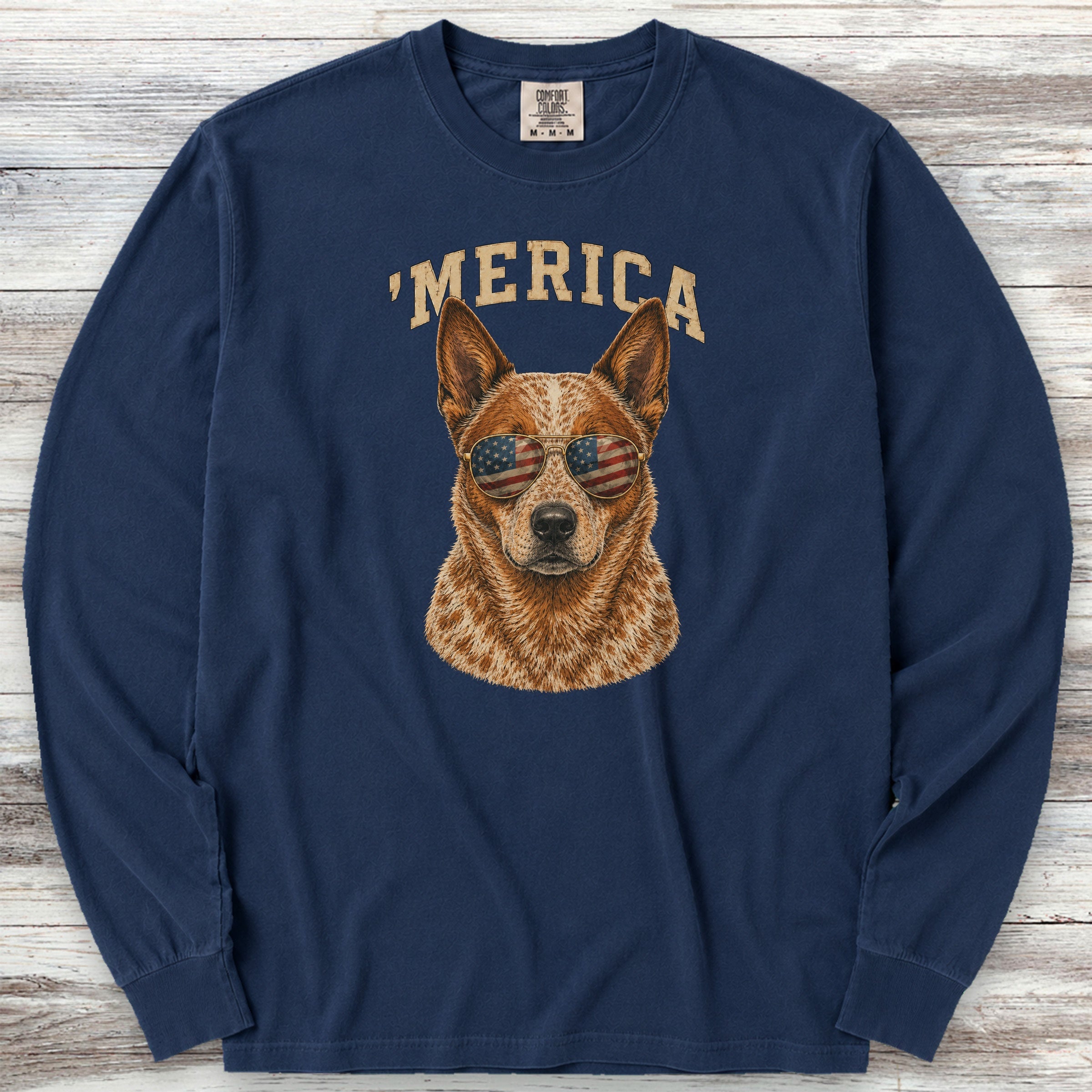Australian Cattle Dog Red 'Merica Long Sleeve Tee - True Navy