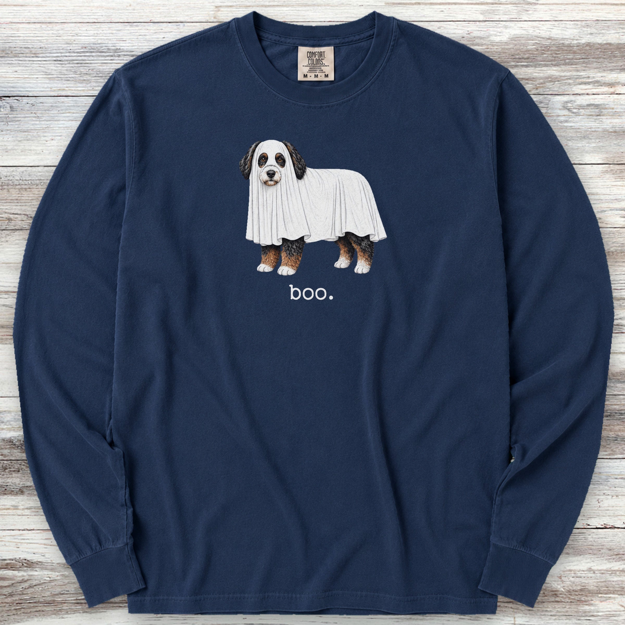 Bernedoodle Boo Long Sleeve Tee - True Navy