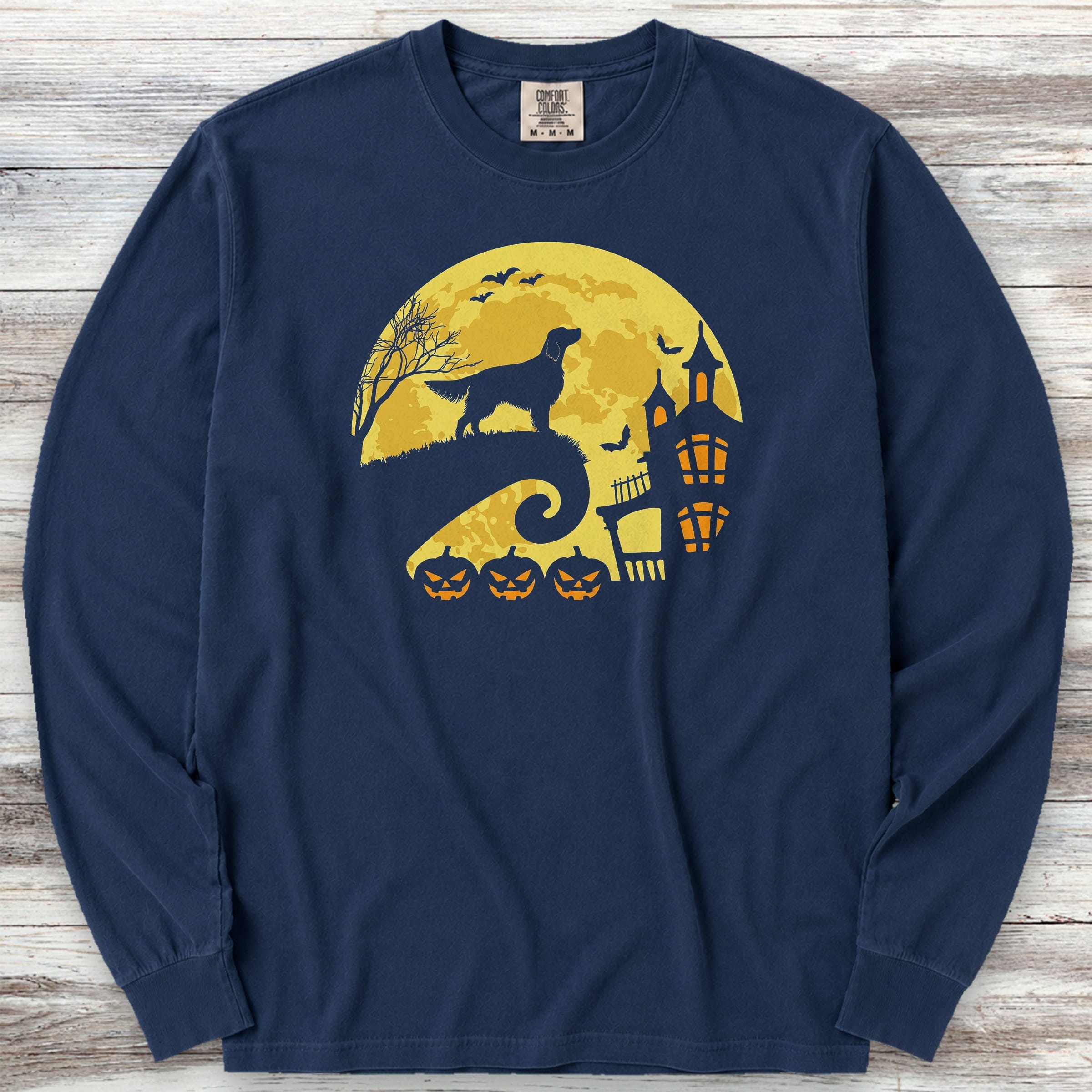 English Setter Halloween Moon Long Sleeve Tee - True Navy