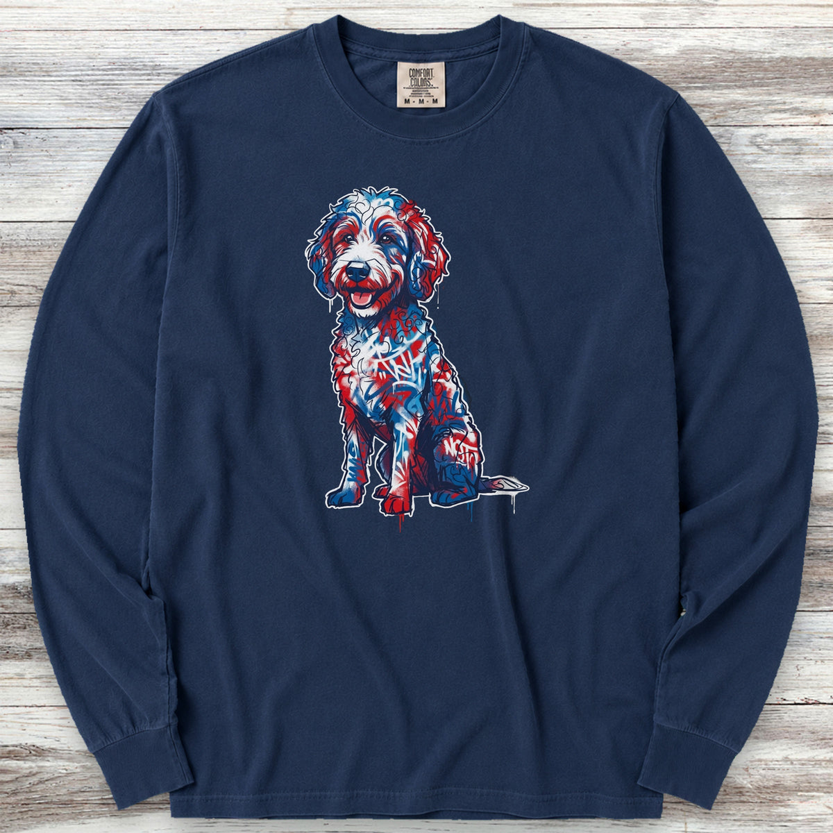 Doodle American Graffiti Art Long Sleeve Tee - True Navy