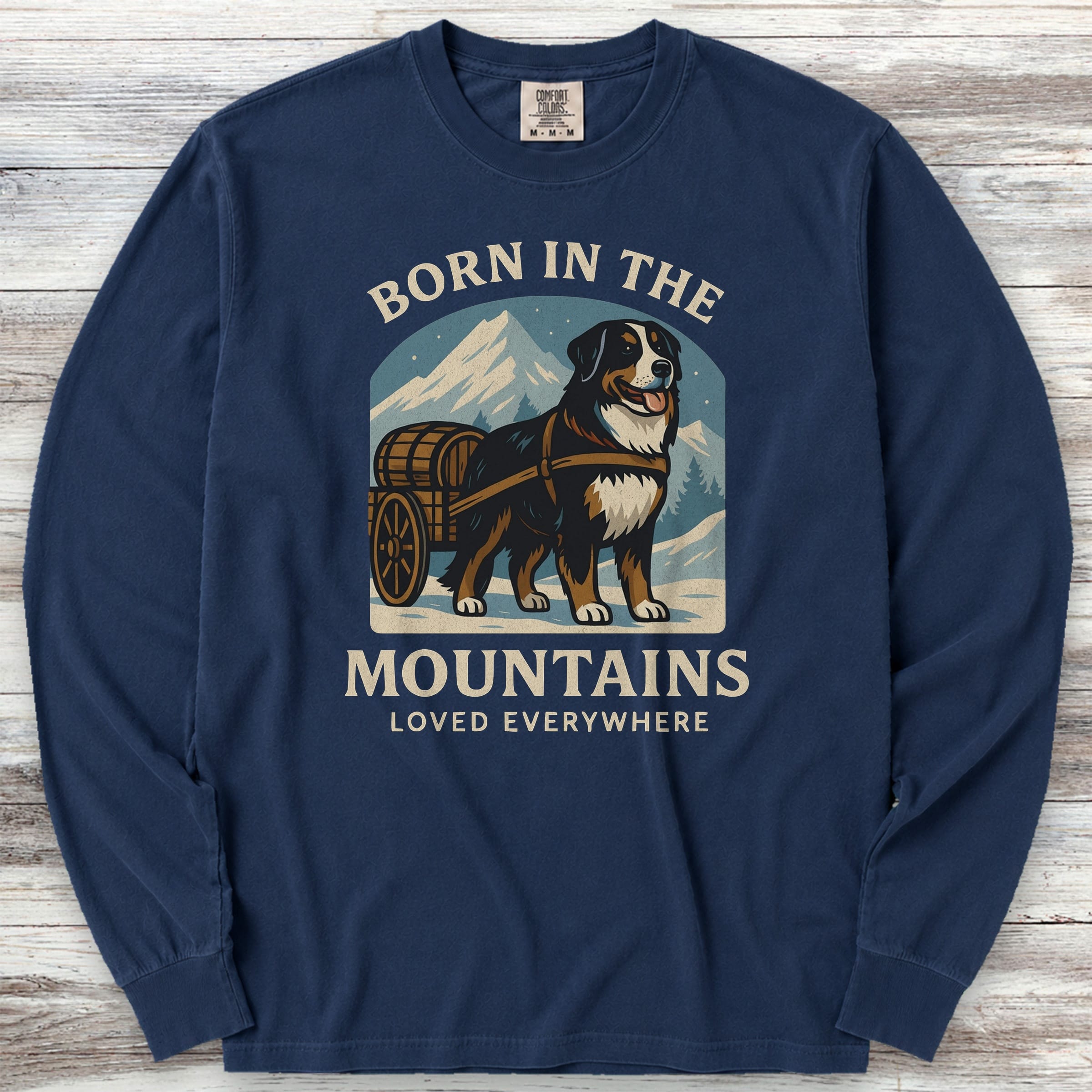 Bernese Mountain Dog Born Long Sleeve Tee - True Navy