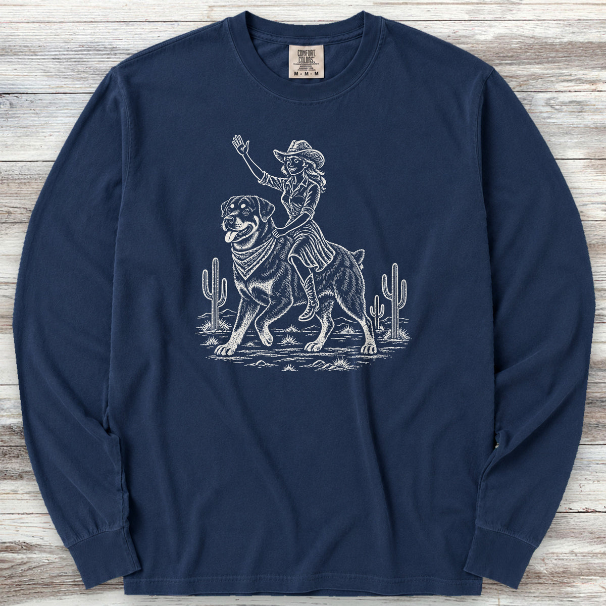 Rottweiler Cowgirl Long Sleeve Tee - True Navy