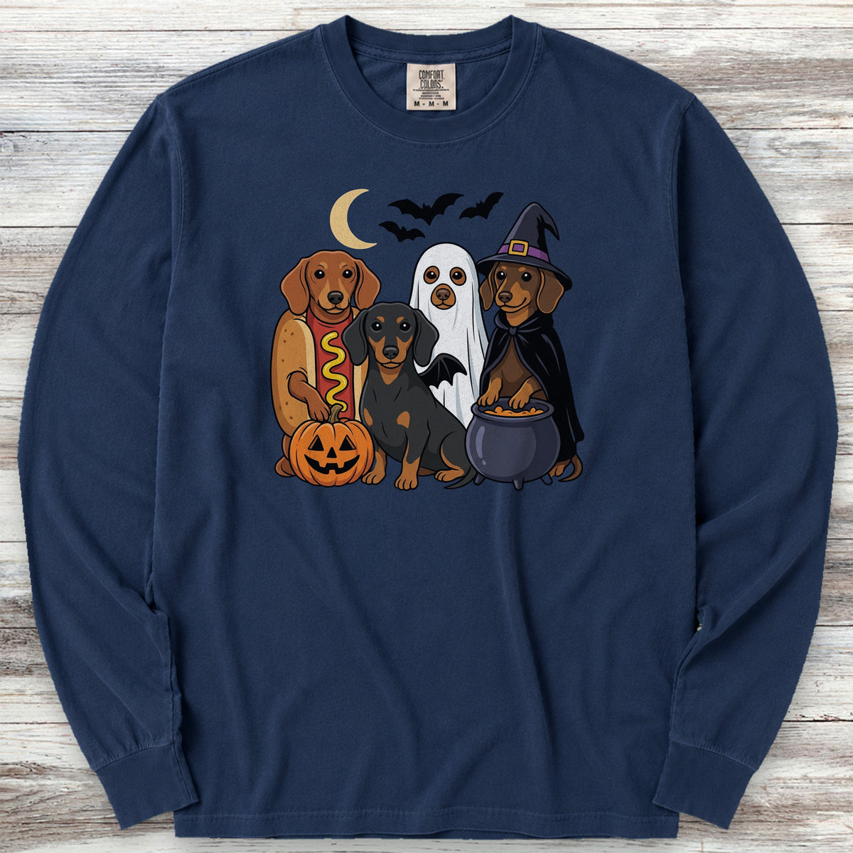 Dachshund Halloween Long Sleeve Tee - True Navy