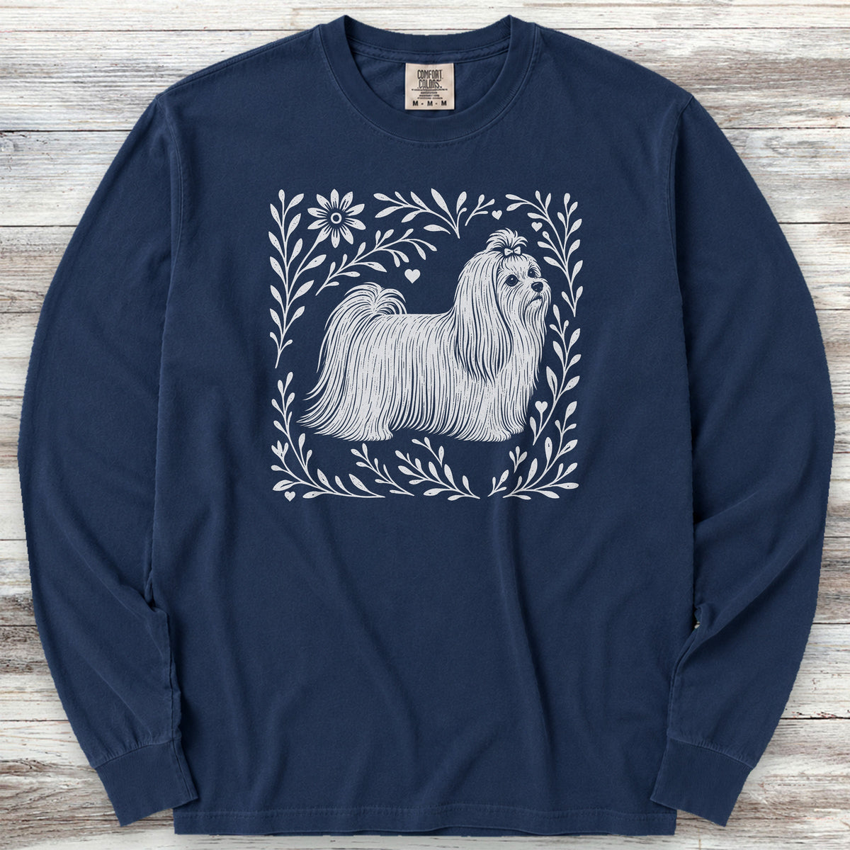 Maltese Linocut Long Sleeve Tee - True Navy