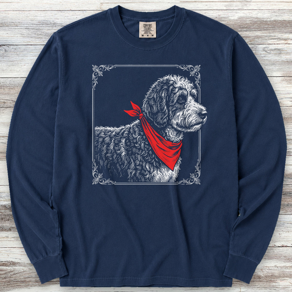 Bernedoodle Etching Long Sleeve Tee - True Navy