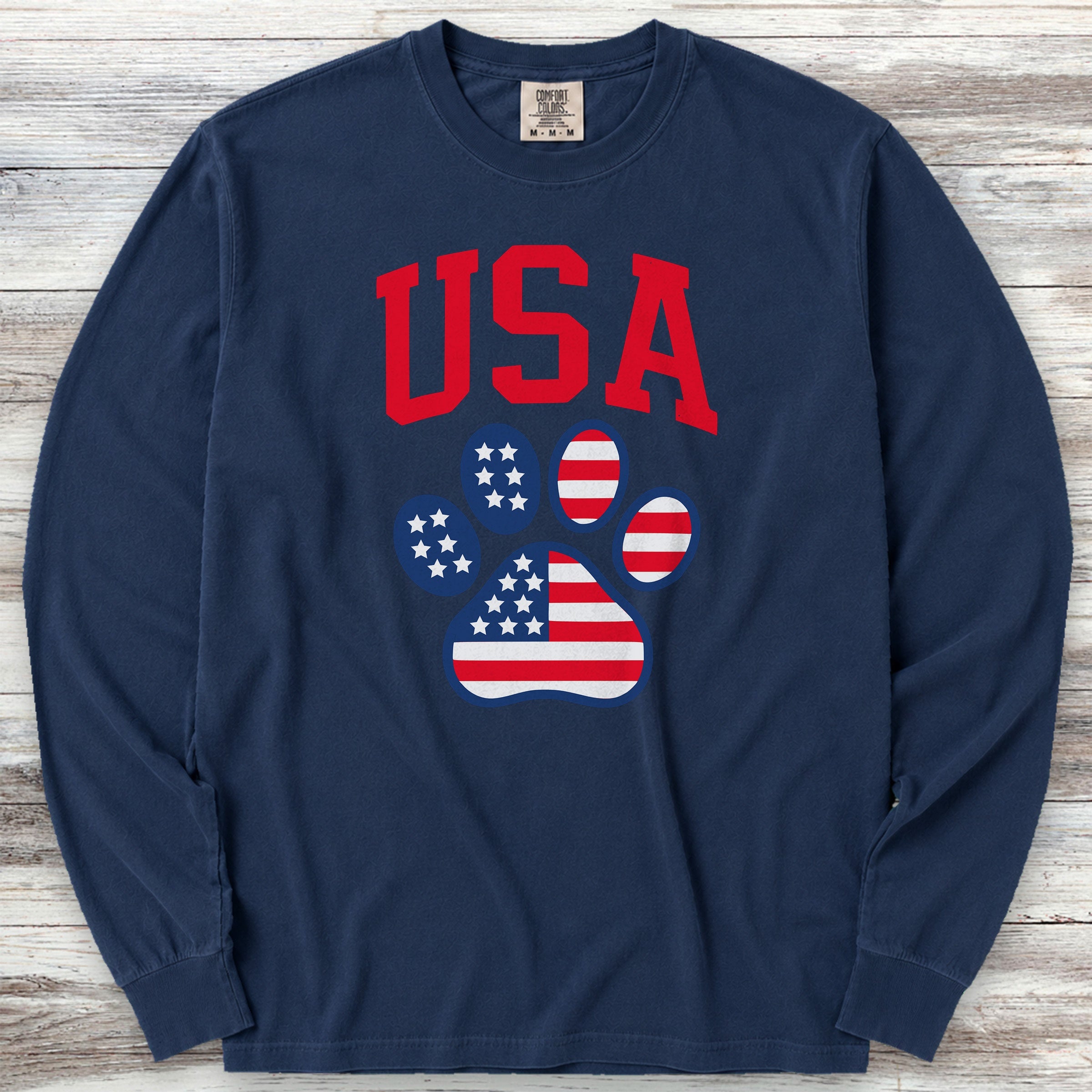USA Paw Print Long Sleeve Tee - True Navy