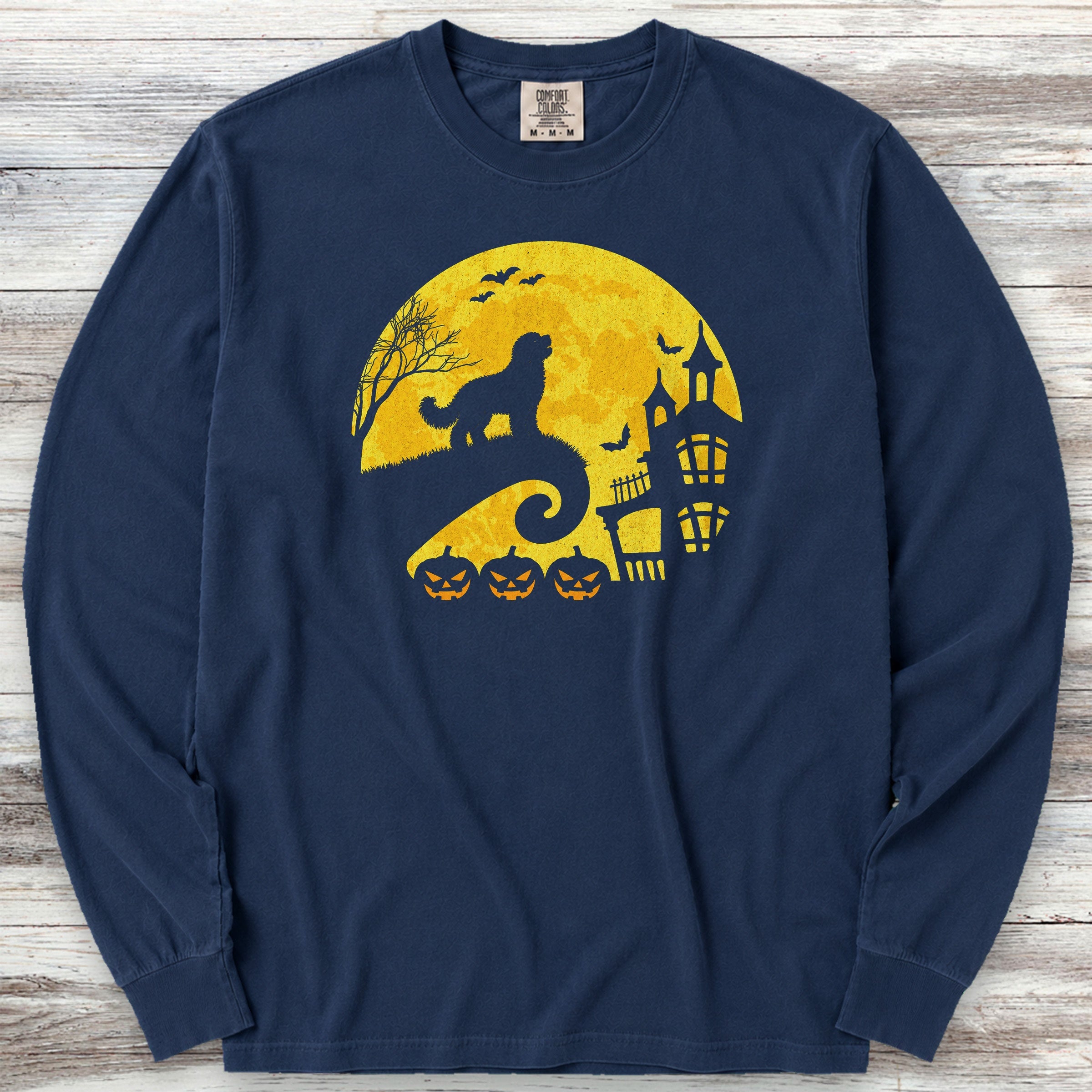 Bernedoodle Halloween Moon Long Sleeve Tee - True Navy