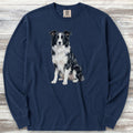 Border Collie Watercolor Long Sleeve Tee - True Navy