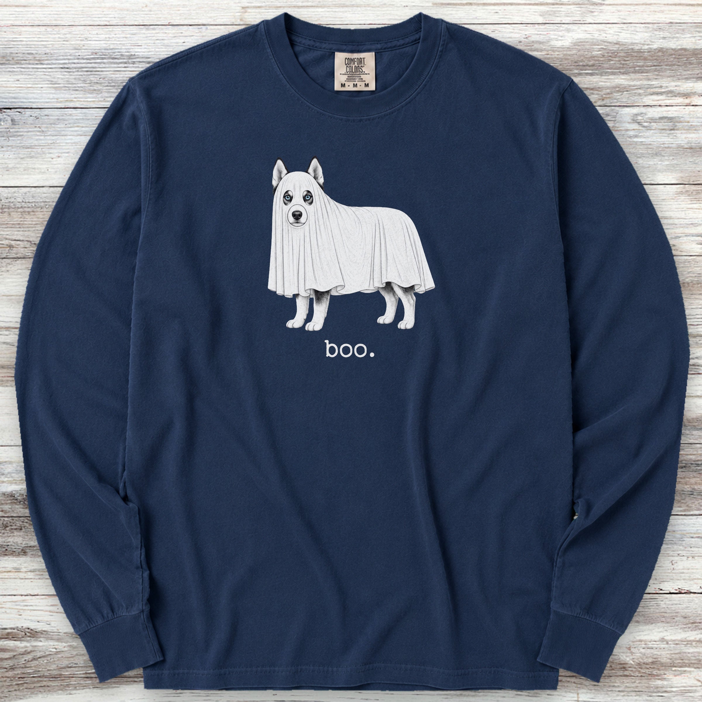 Siberian Husky Boo Long Sleeve Tee - True Navy