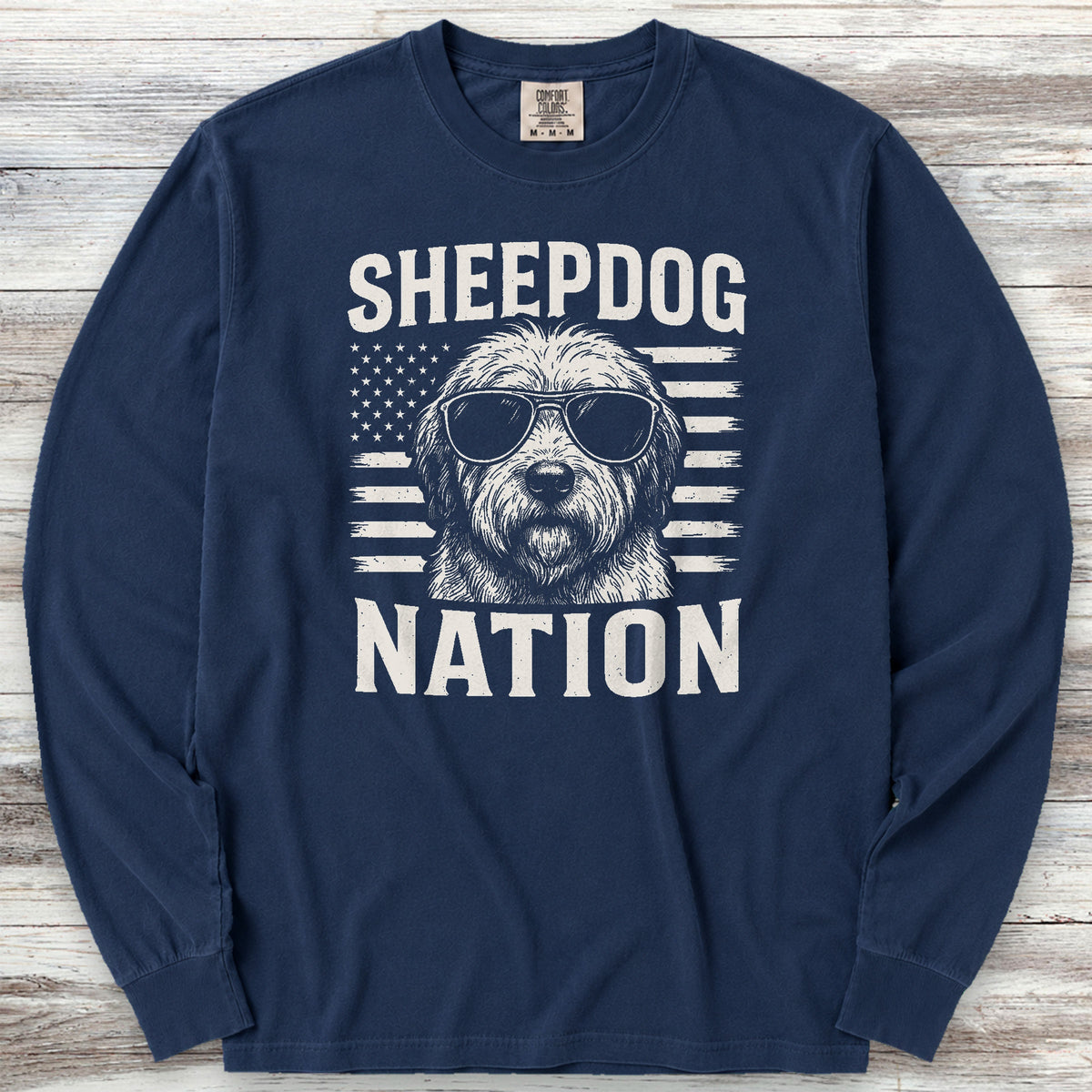 Old English Sheepdog Nation Long Sleeve Tee - True Navy