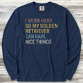 Golden Retriever Work Hard Long Sleeve Tee - True Navy