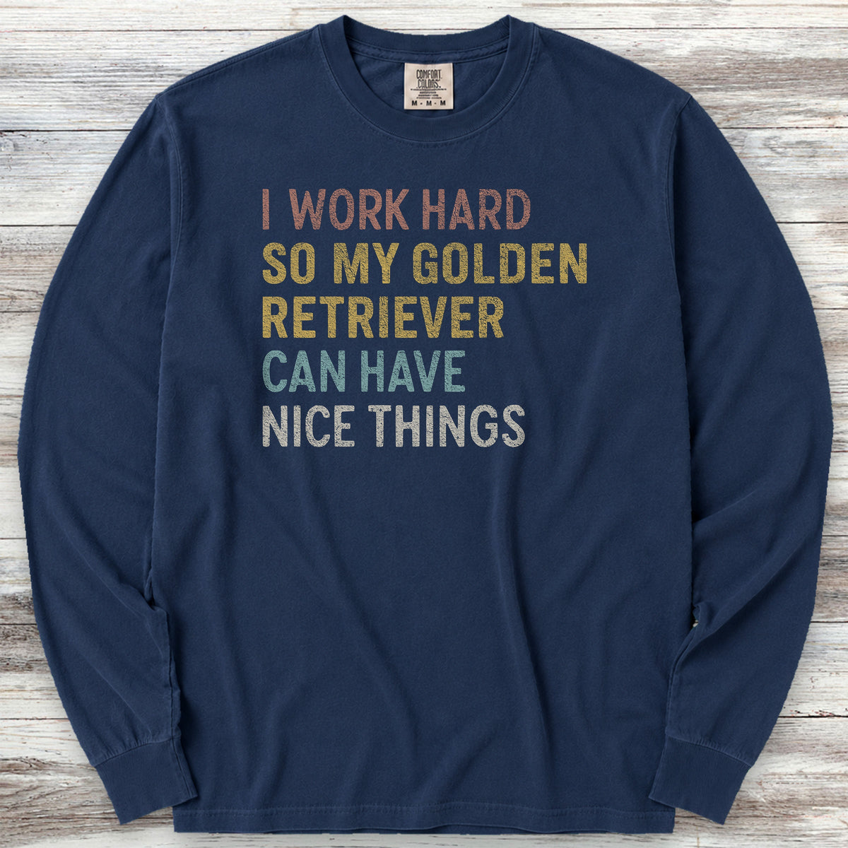 Golden Retriever Work Hard Long Sleeve Tee - True Navy