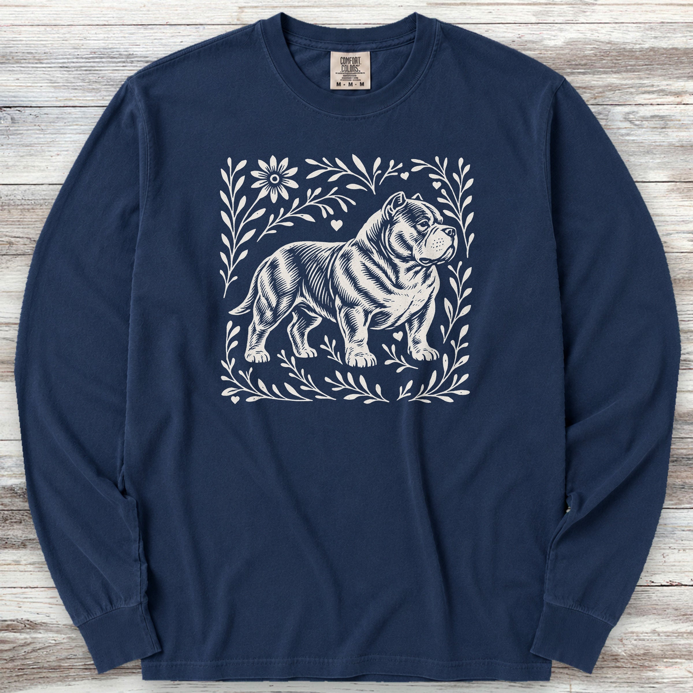 American Bully Linocut Long Sleeve Tee - True Navy