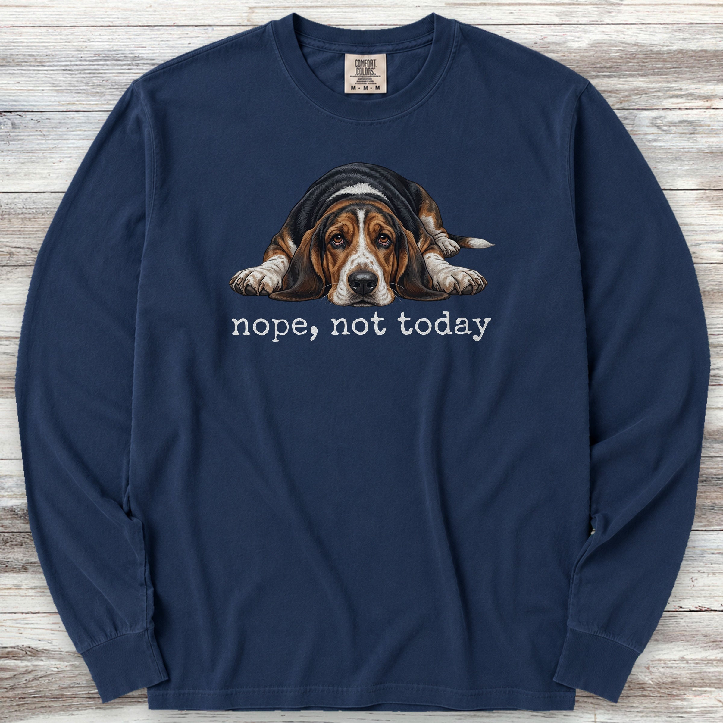 Basset Hound Nope Long Sleeve Tee - True Navy