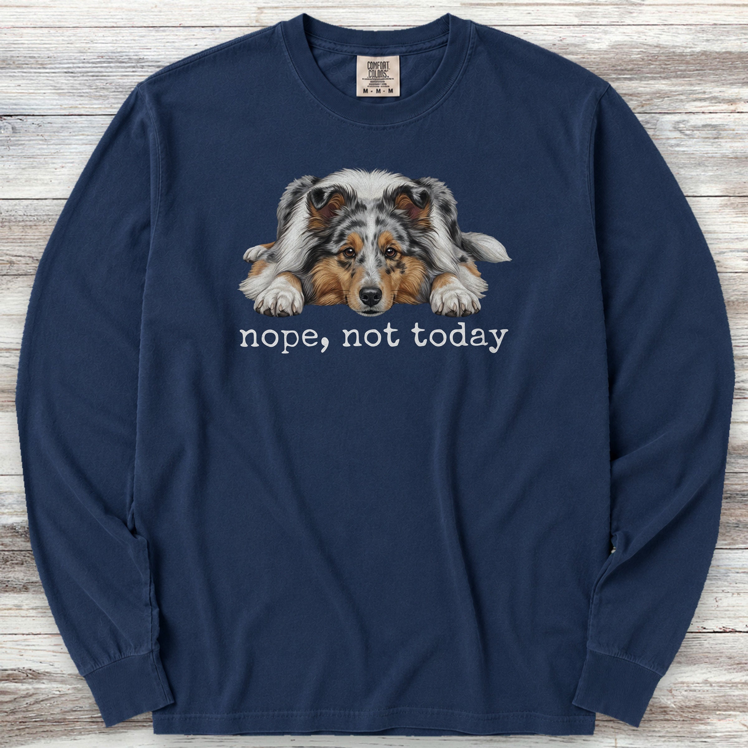 Shetland Sheepdog Blue Merle Nope Long Sleeve Tee - True Navy