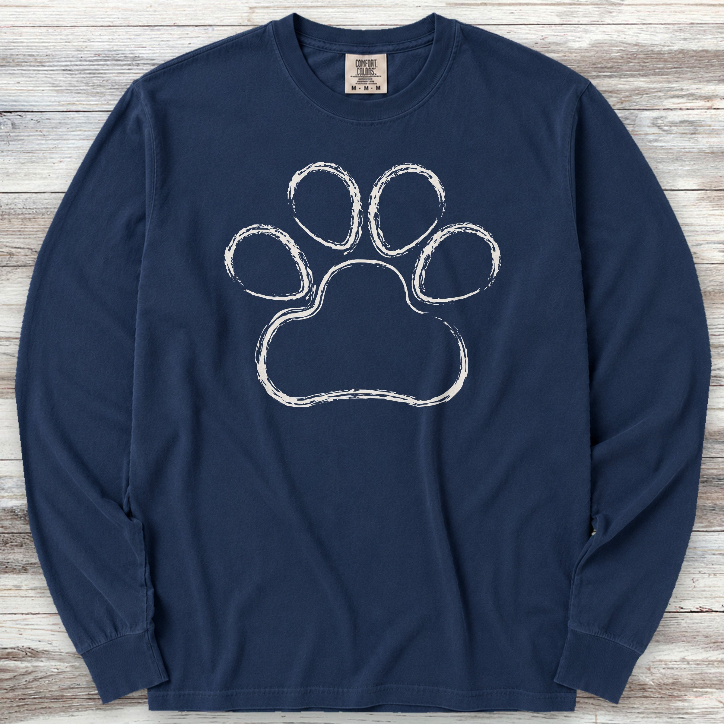Paw Print Sketch Long Sleeve Tee - True Navy