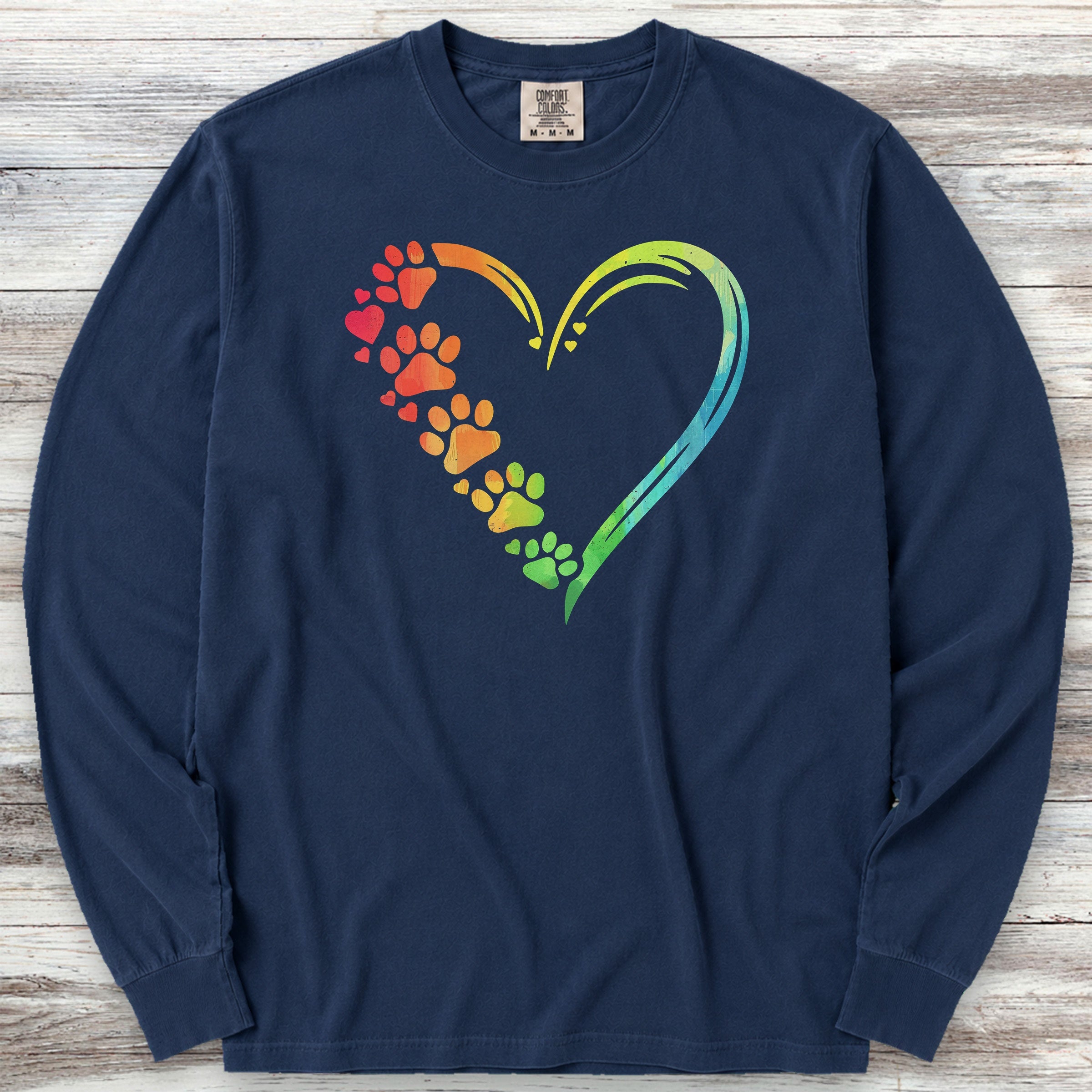 Rainbow Heart Long Sleeve Tee - True Navy
