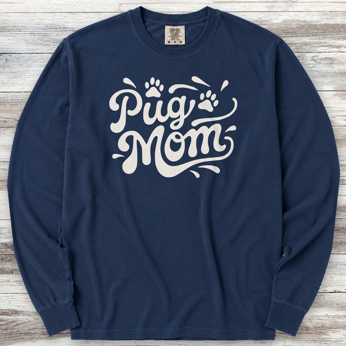 Pug Groovy Mom Long Sleeve Tee - True Navy
