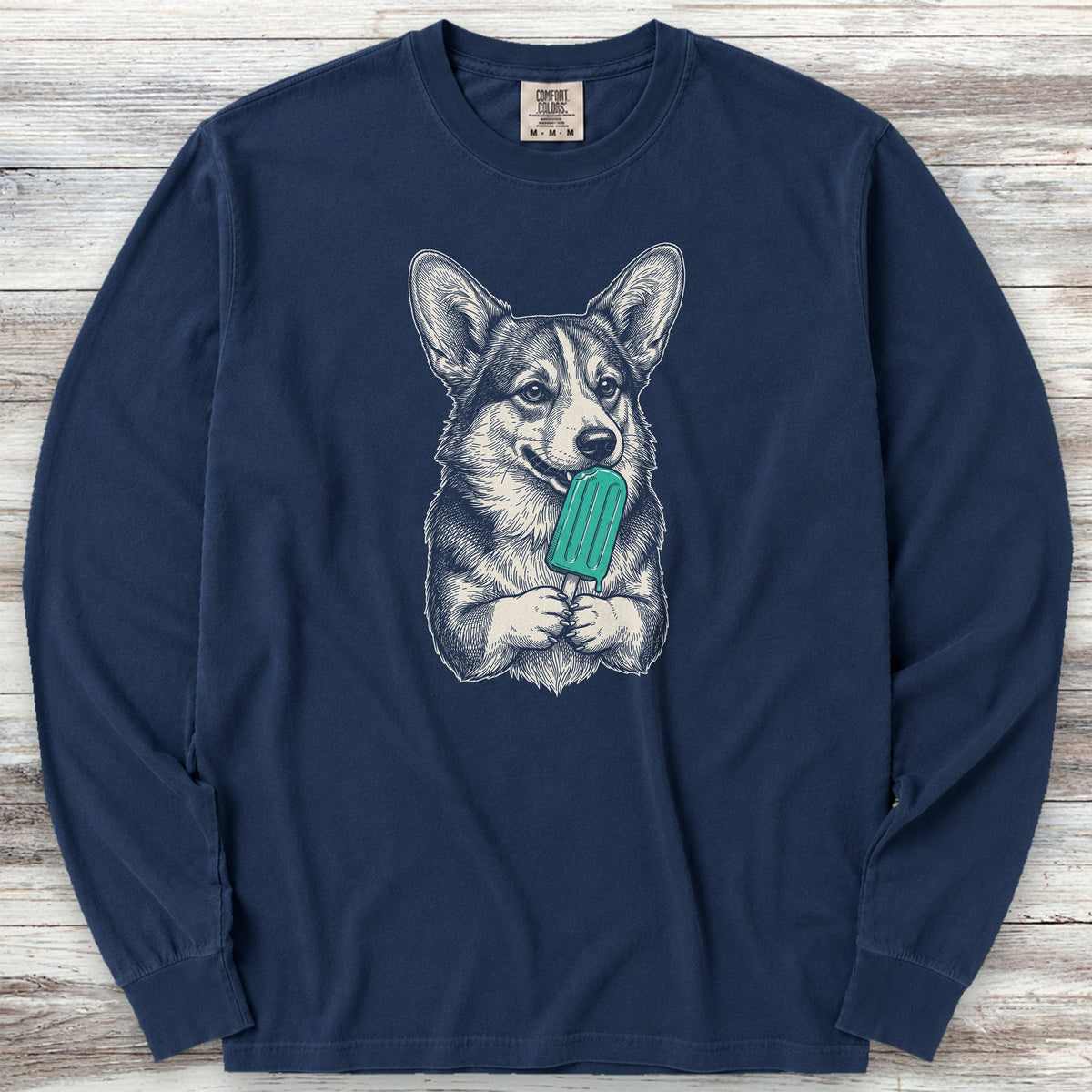Corgi Pupsicle Long Sleeve Tee - True Navy