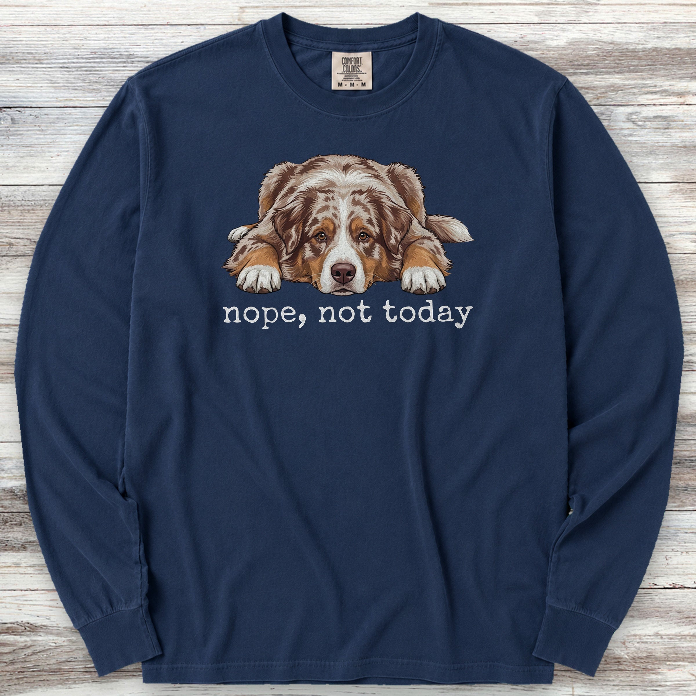 Australian Shepherd Red Nope Long Sleeve Tee - True Navy