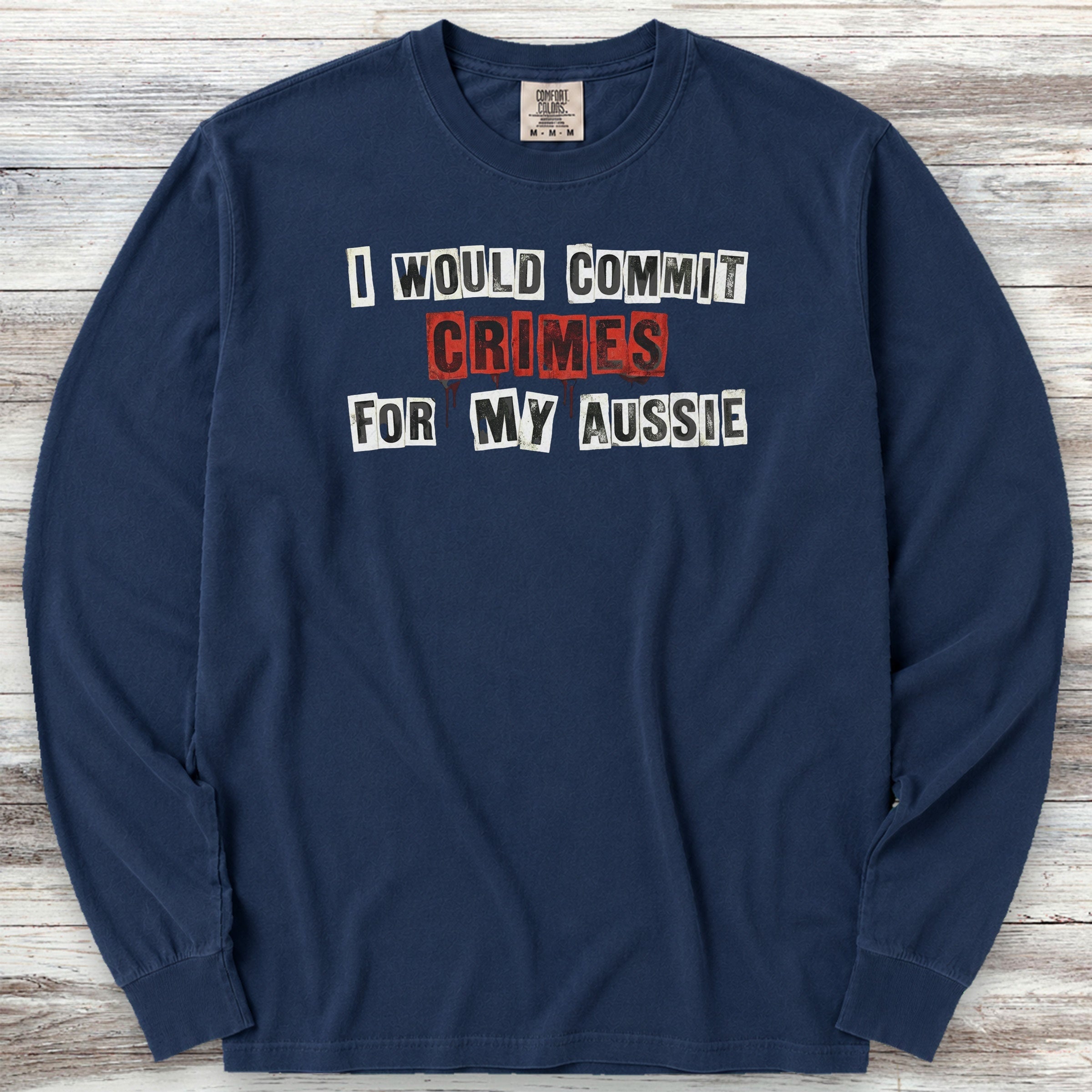 Australian Shepherd Crimes Long Sleeve Tee - True Navy