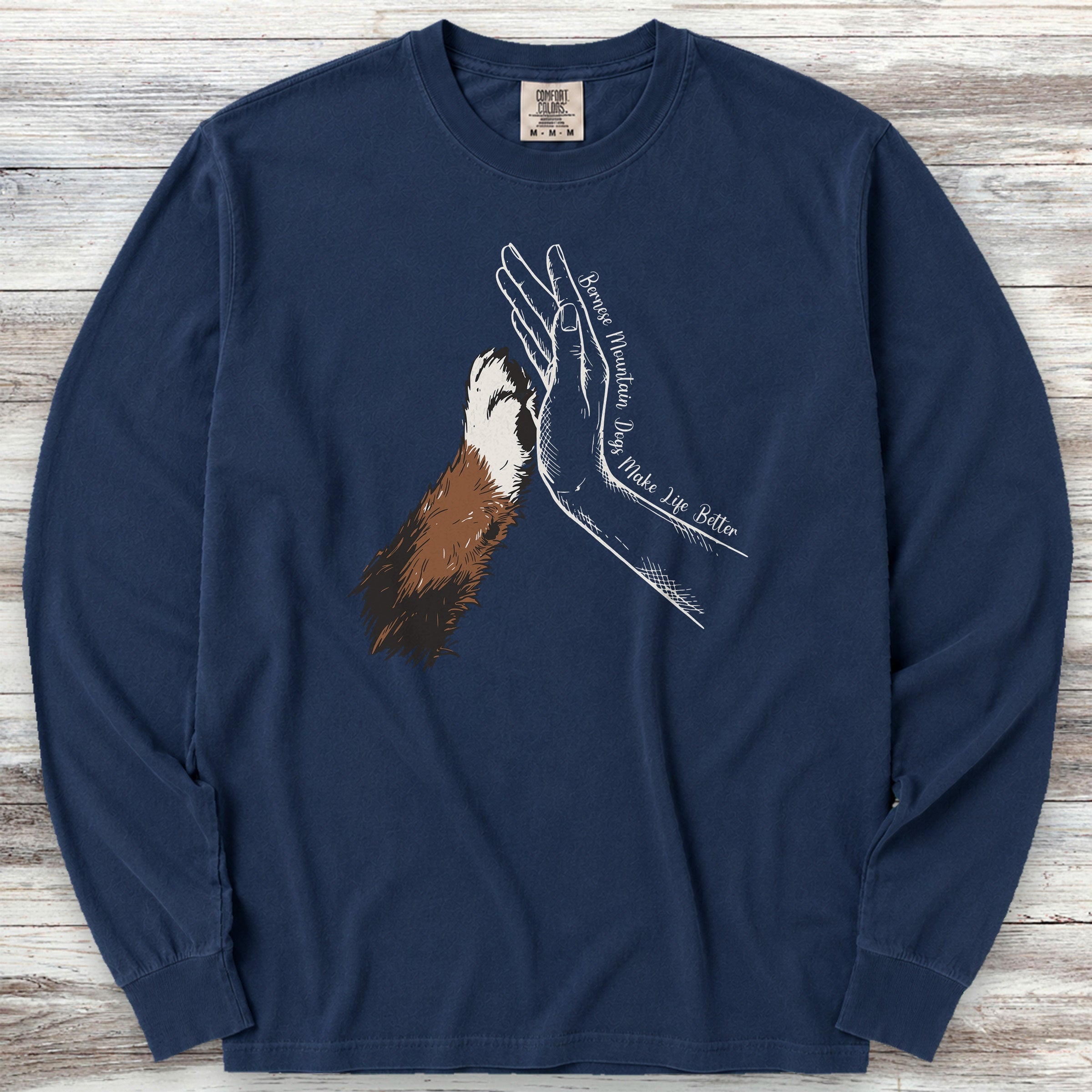 Bernese Mountain Dog Together Long Sleeve Tee - True Navy