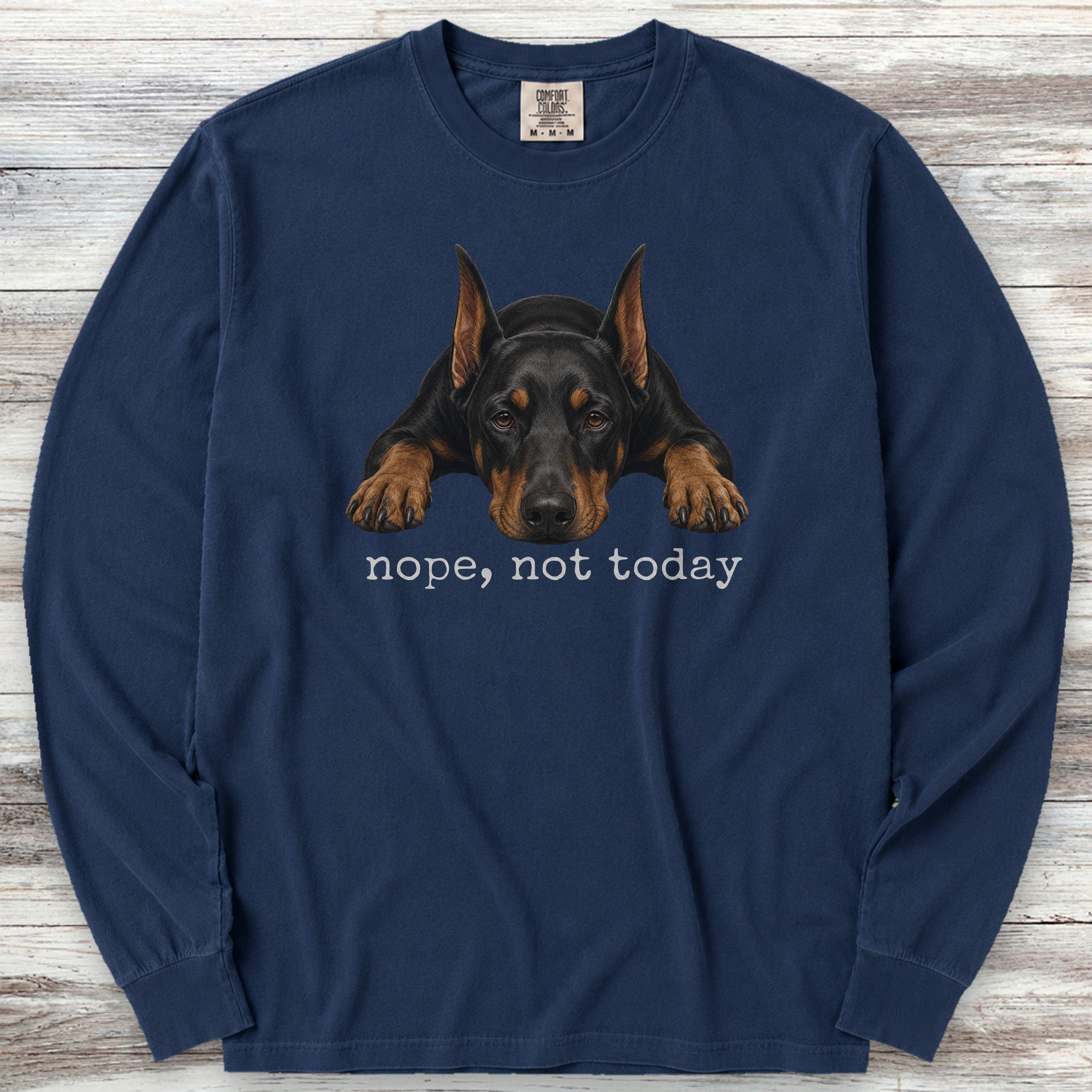 Doberman Nope Long Sleeve Tee - True Navy