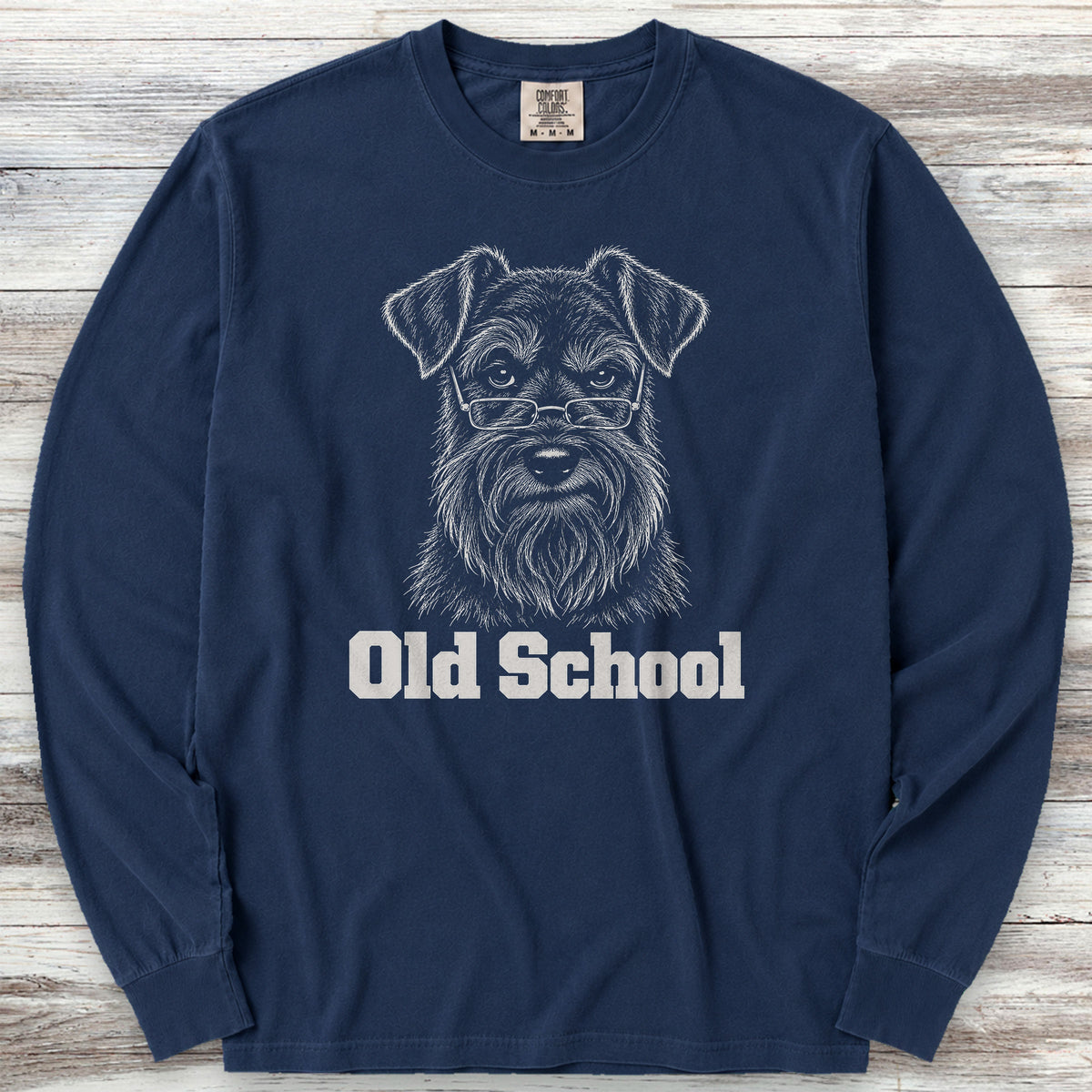 Schnauzer Dark Old School Long Sleeve Tee - True Navy