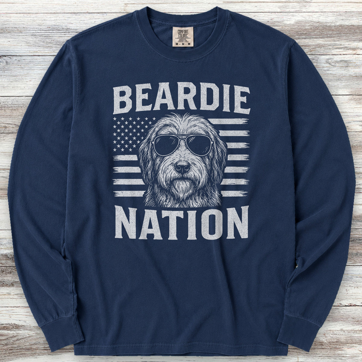 Bearded Collie Nation Long Sleeve Tee - True Navy