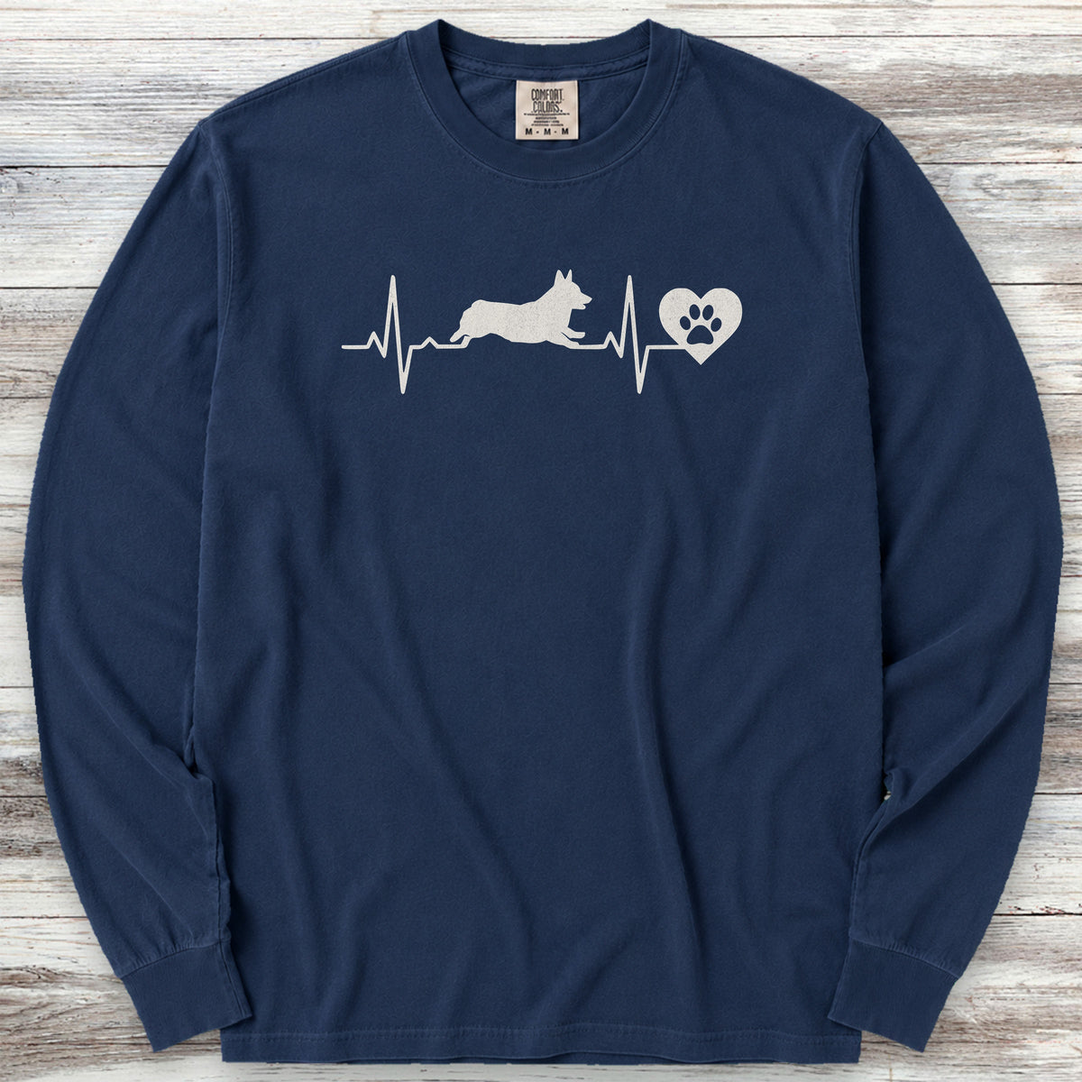 Corgi Heartbeat Long Sleeve Tee - True Navy